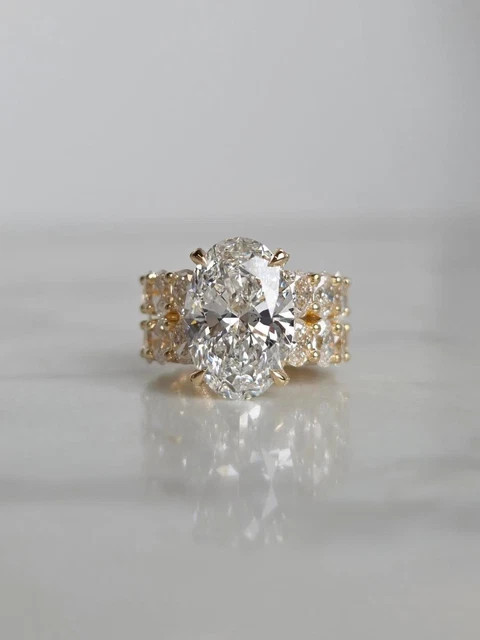 Luxury 7.50 Ct Oval Cut Moissanite Engagement Ring 14K Yellow Gold Plated