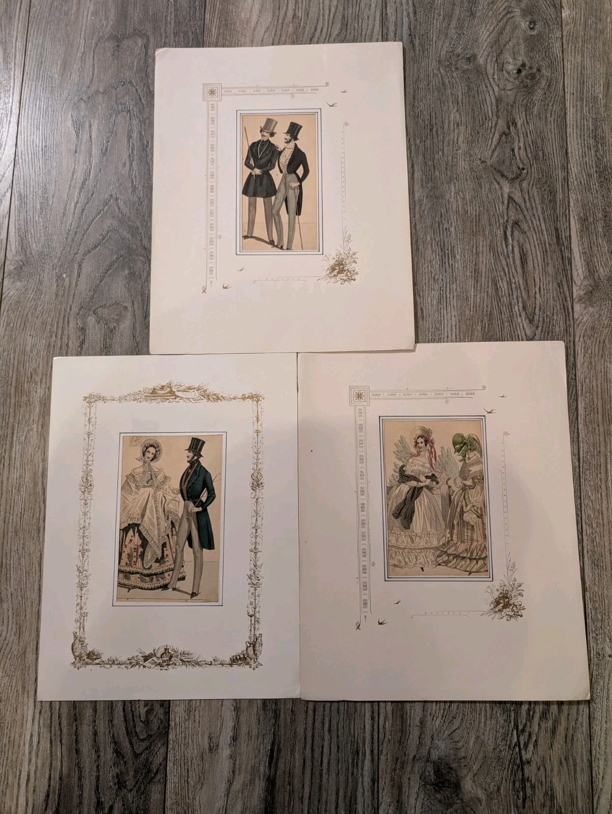 Antique 1800\'s Fashion Prints Matted Set Of 3 Antique 1800\'s Fashion Prints Matted Set Of 3