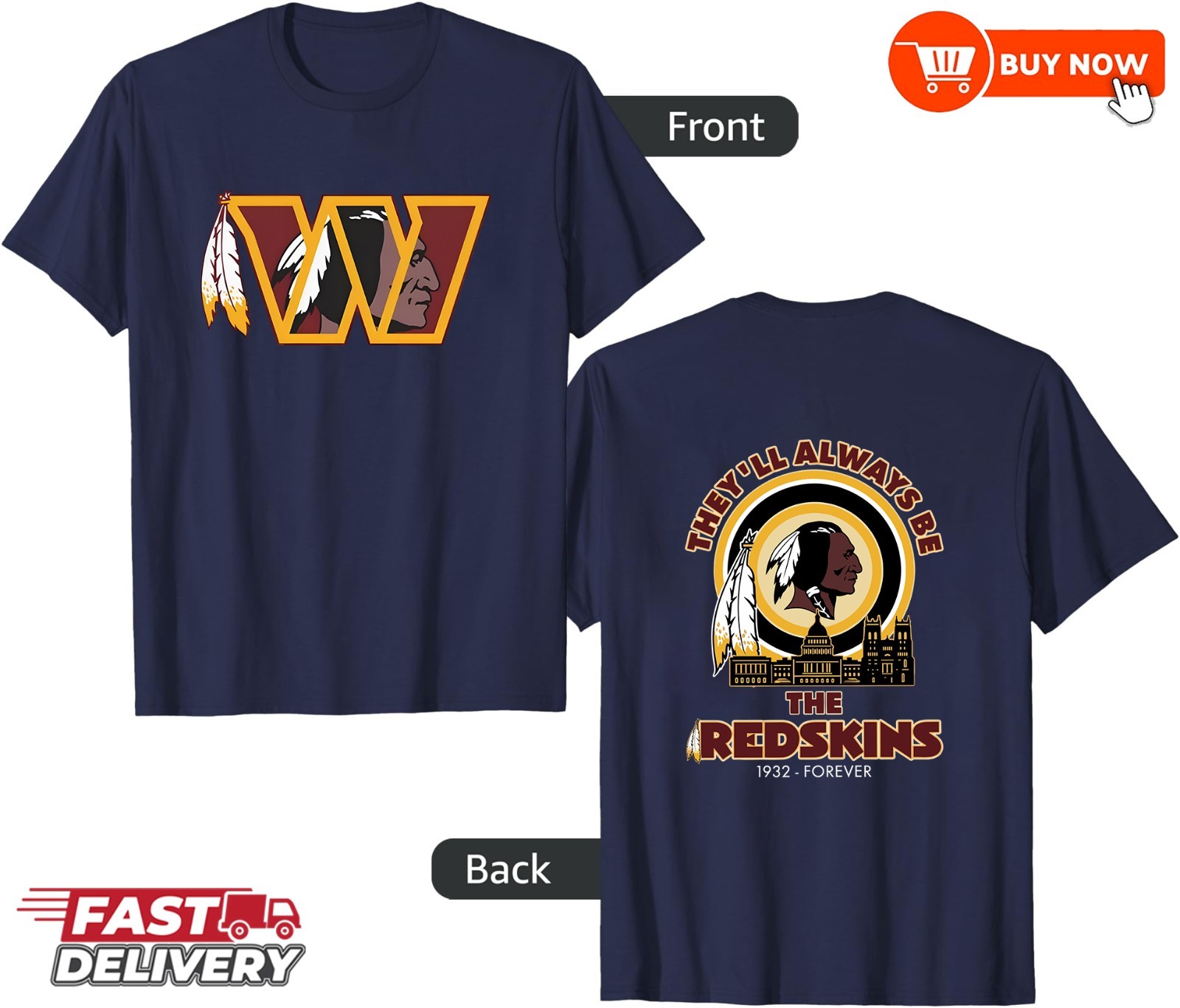 Washington Redskins 1932 - Forever Football 2Sided TShirt - Size S to 5XL