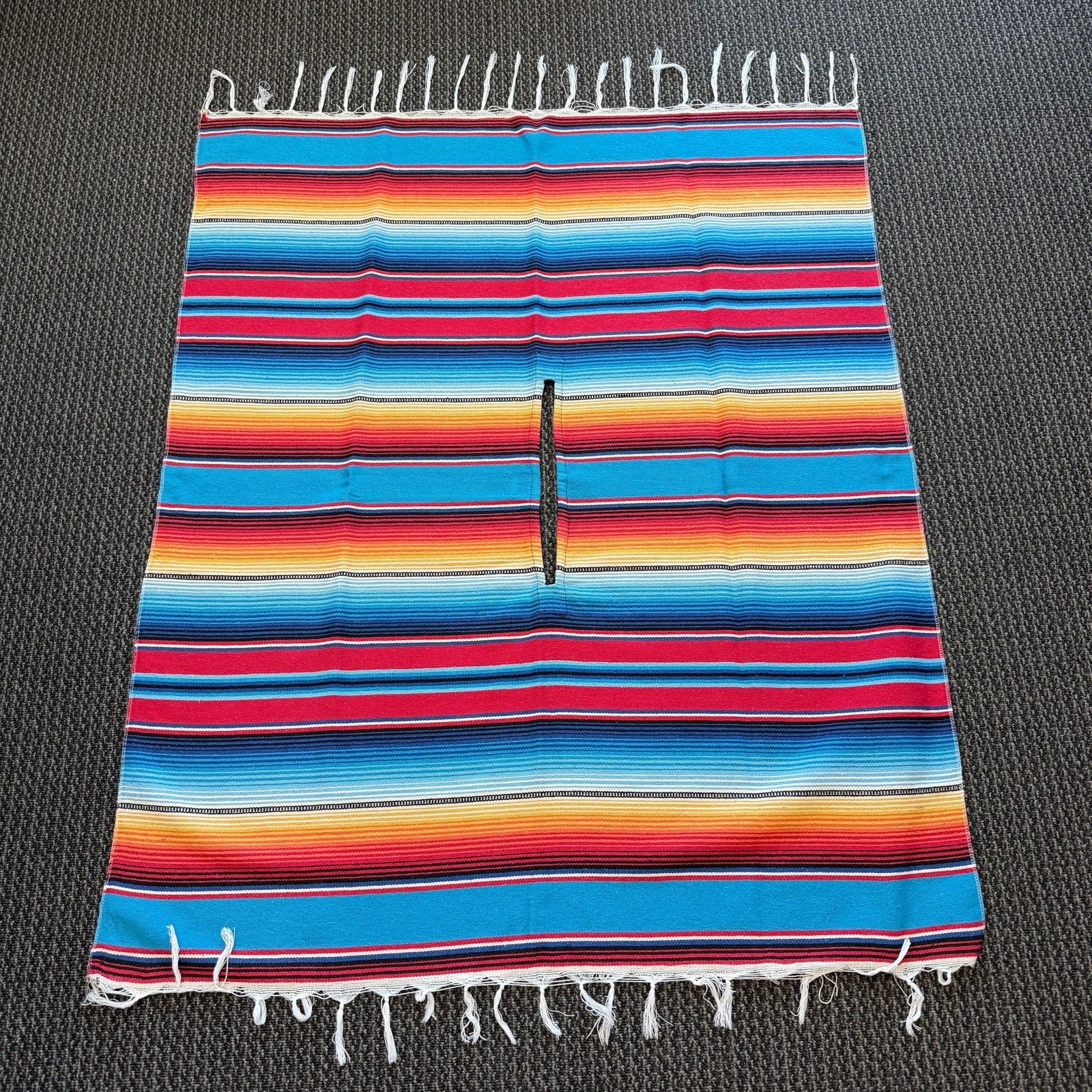 Authentic Traditional Mexican Saltillo-Style Sarape Poncho Stripes Wearable Art