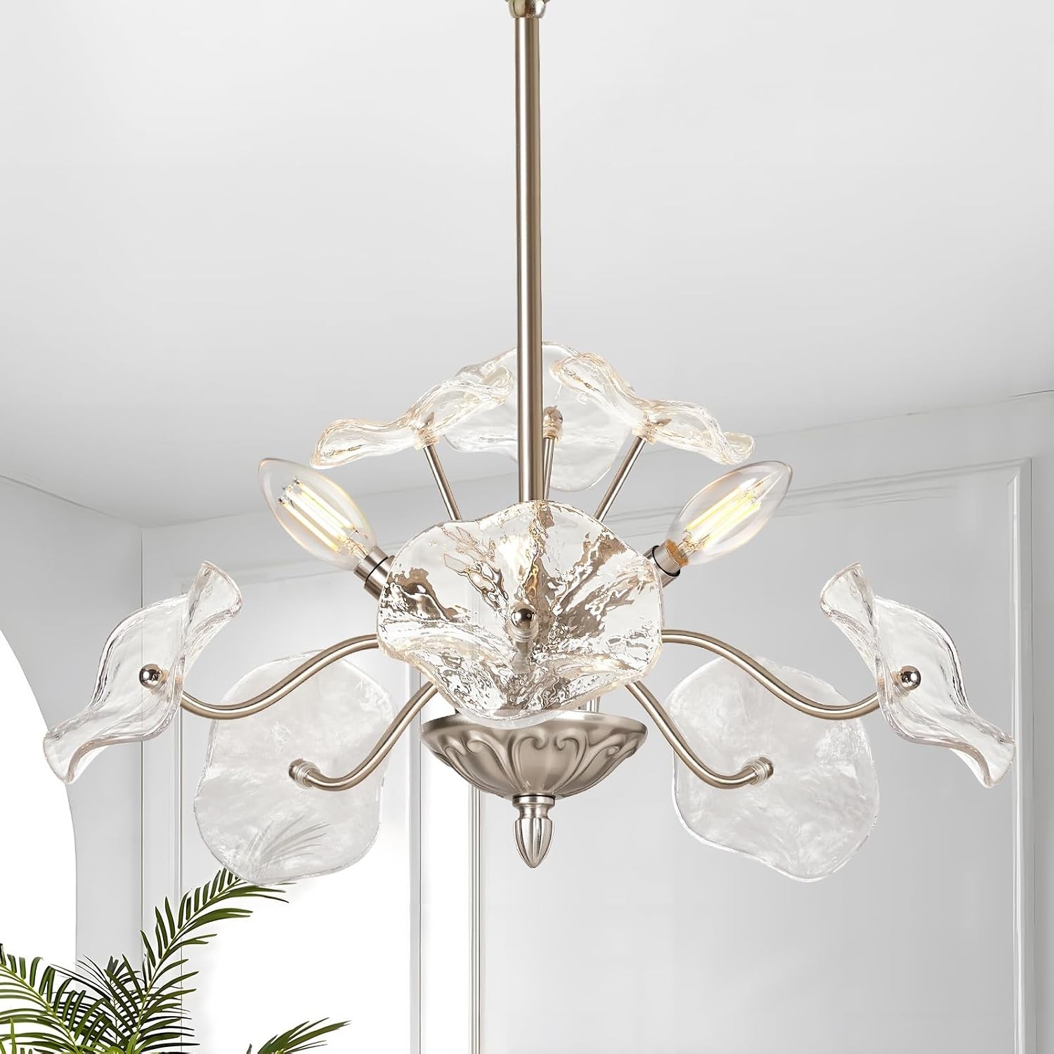 Luvkczc Modern Gold Chandelier,Vintage Brass Flower Glass Pendant Light Fixtu... Luvkczc Modern Gold Chandelier,Vintage Brass Flower Glass Pendant Light Fixtu...