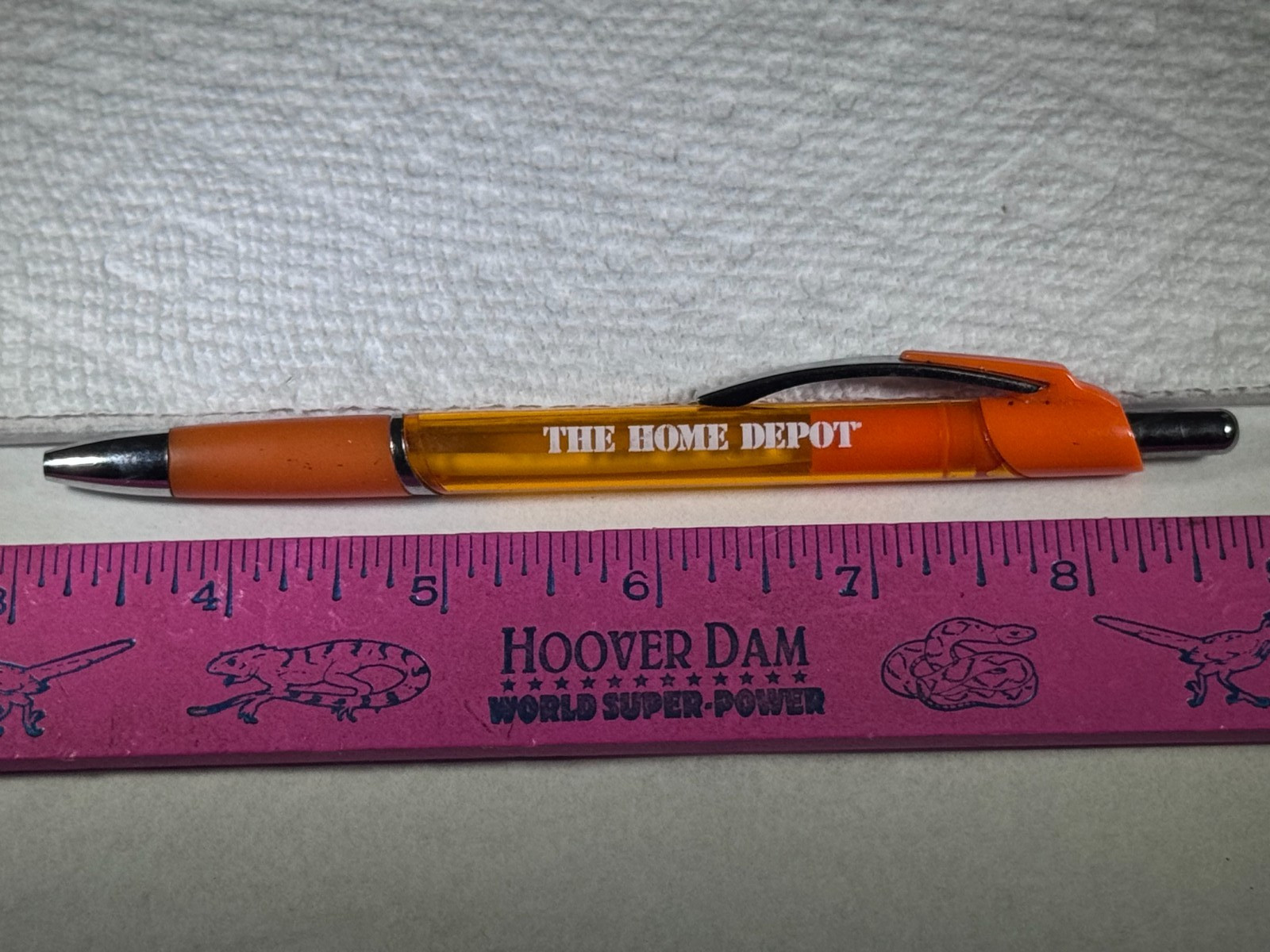THE HOME DEPOT ORANGE BALL POINT PEN WITH LOGO RUBBER FINGER GRIP POCKET CLIP