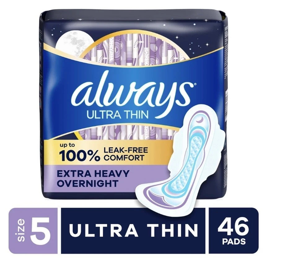 Ultra Thin Overnight Pads with Wings, Size 5, Extra Heavy Absorbency, 46 Count Ultra Thin Overnight Pads with Wings, Size 5, Extra Heavy Absorbency, 46 Count