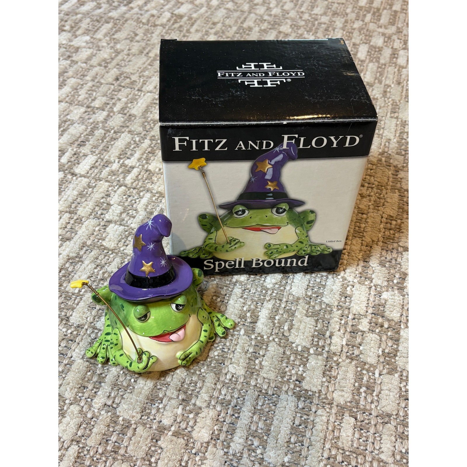 Fitz and Floyd Spell Bound Frog Wizard Lidded Trinket Box Ceramic Figurine