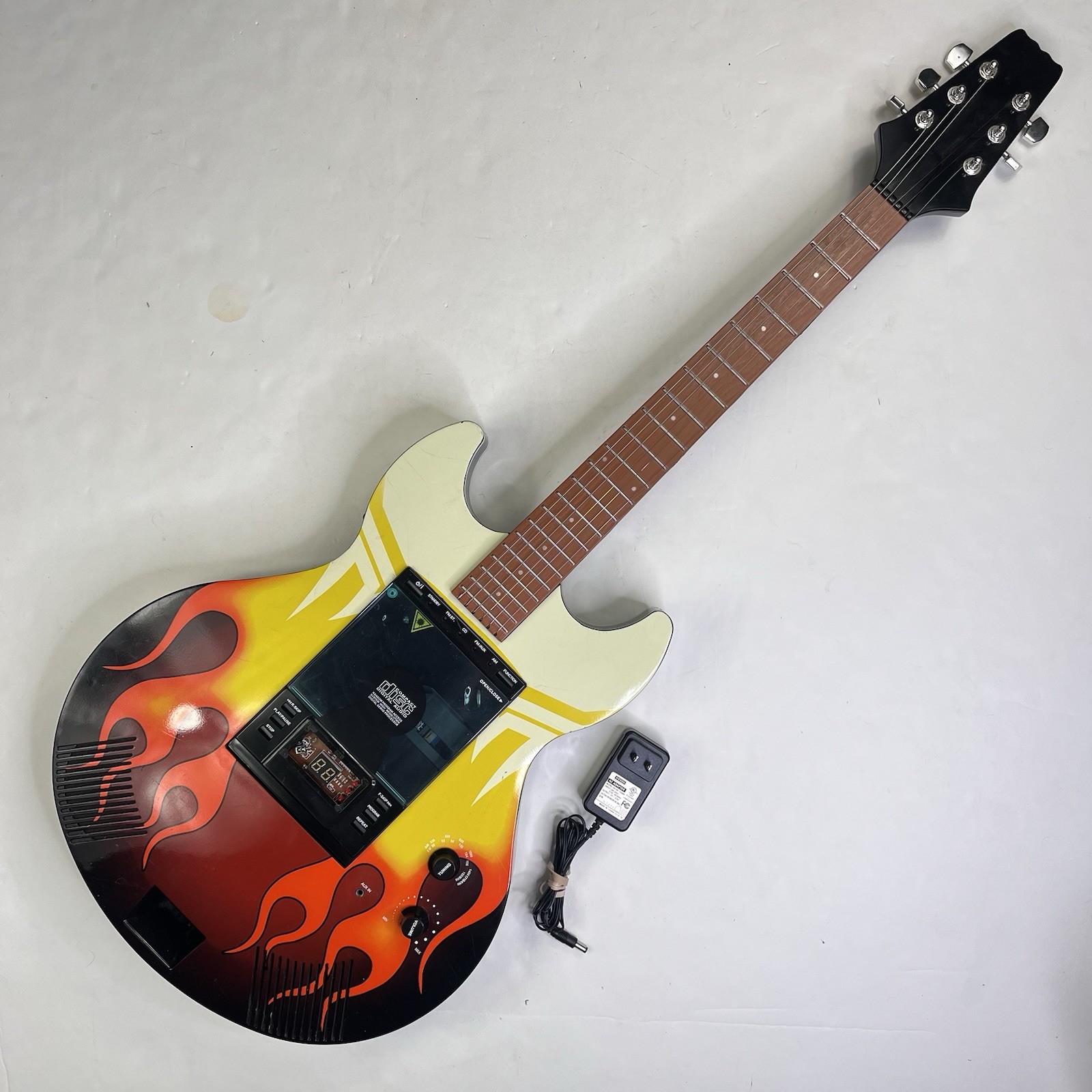 VTG Crosley CD/AM/FM Radio Full Size Replica Guitar Fire Flames PARTIALLY WORKS