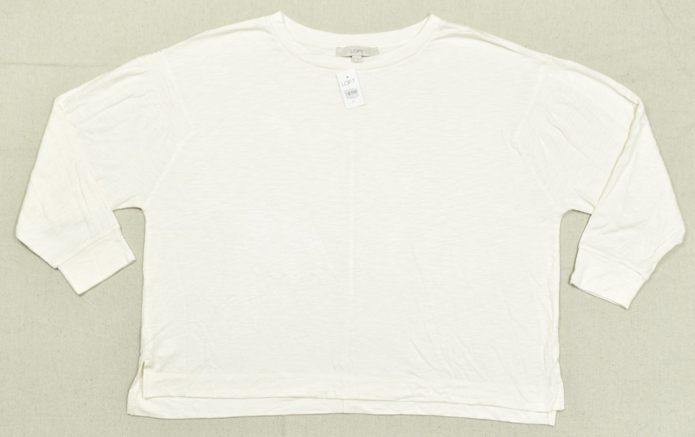 LOFT Women\'s XL Cream Pleated Shoulder Slub Knit Long Sleeve Top NWT LOFT Women\'s XL Cream Pleated Shoulder Slub Knit Long Sleeve Top NWT