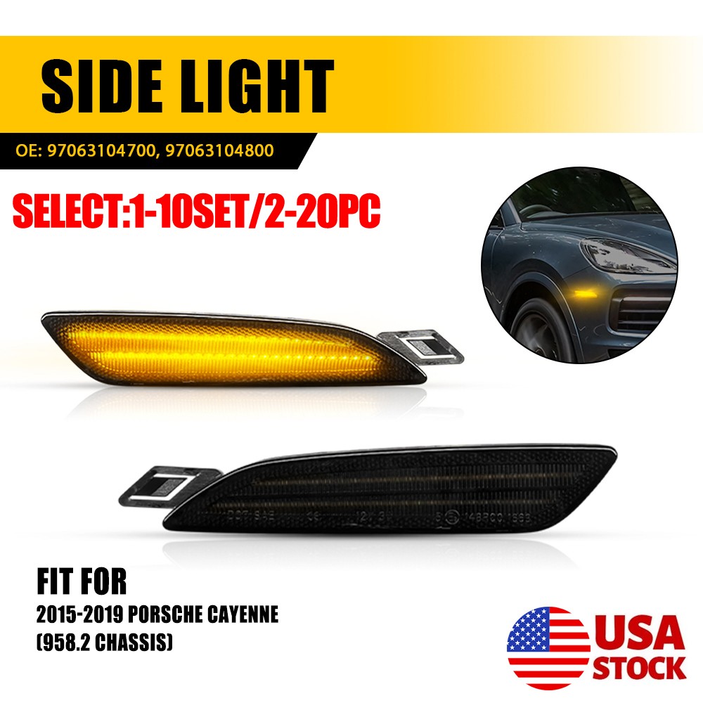 2-20X Front RH LH Amber LED Side Marker Lights 12V For Porsche Cayenne 2015-2019 2-20X Front RH LH Amber LED Side Marker Lights 12V For Porsche Cayenne 2015-2019