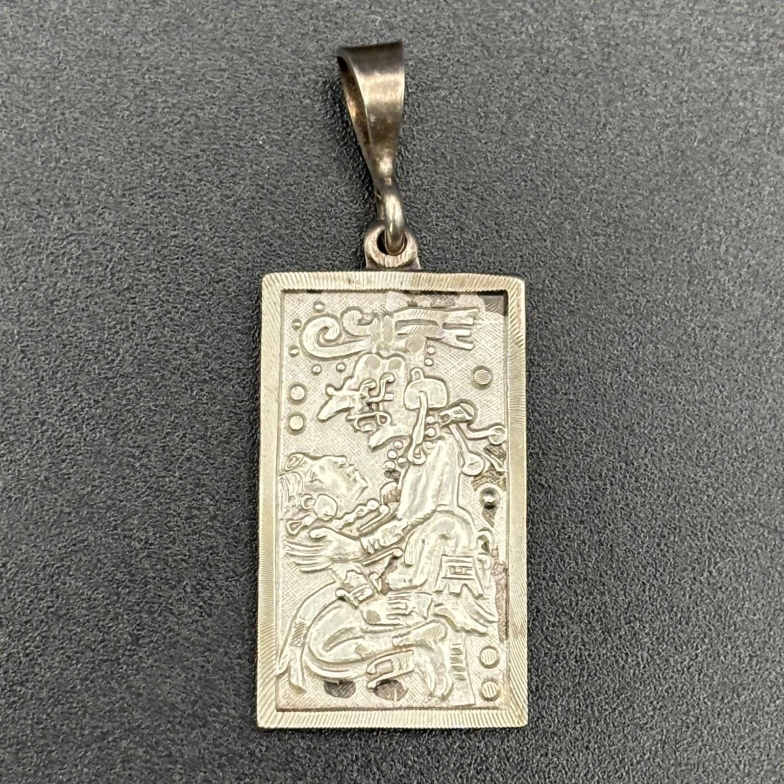 Vintage Mexican Sterling Silver Pendant Ceremonial Mayan Aztec Bas-Relief Vintage Mexican Sterling Silver Pendant Ceremonial Mayan Aztec Bas-Relief