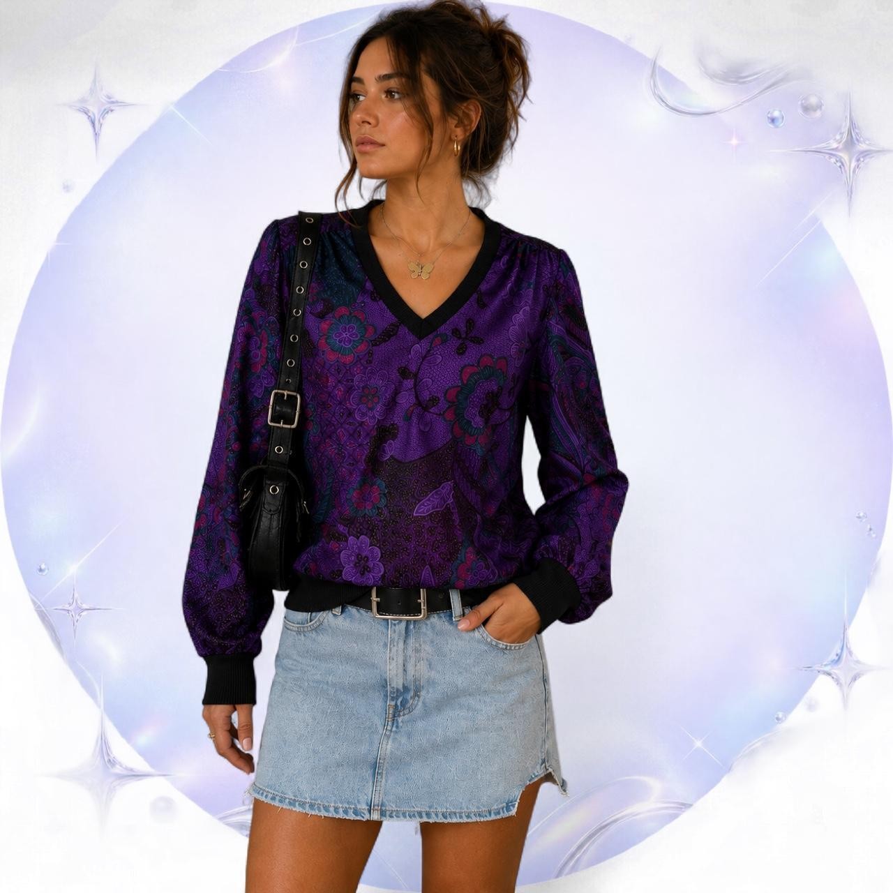 Vintage Purple Floral Paisley V-Neck Pullover Blouse Whimsigoth Boho 90s Vintage Purple Floral Paisley V-Neck Pullover Blouse Whimsigoth Boho 90s