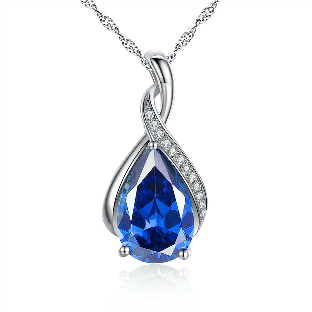 Sterling Silver Simulated Blue Sapphire September Birthstone Necklace Gift Women Sterling Silver Simulated Blue Sapphire September Birthstone Necklace Gift Women