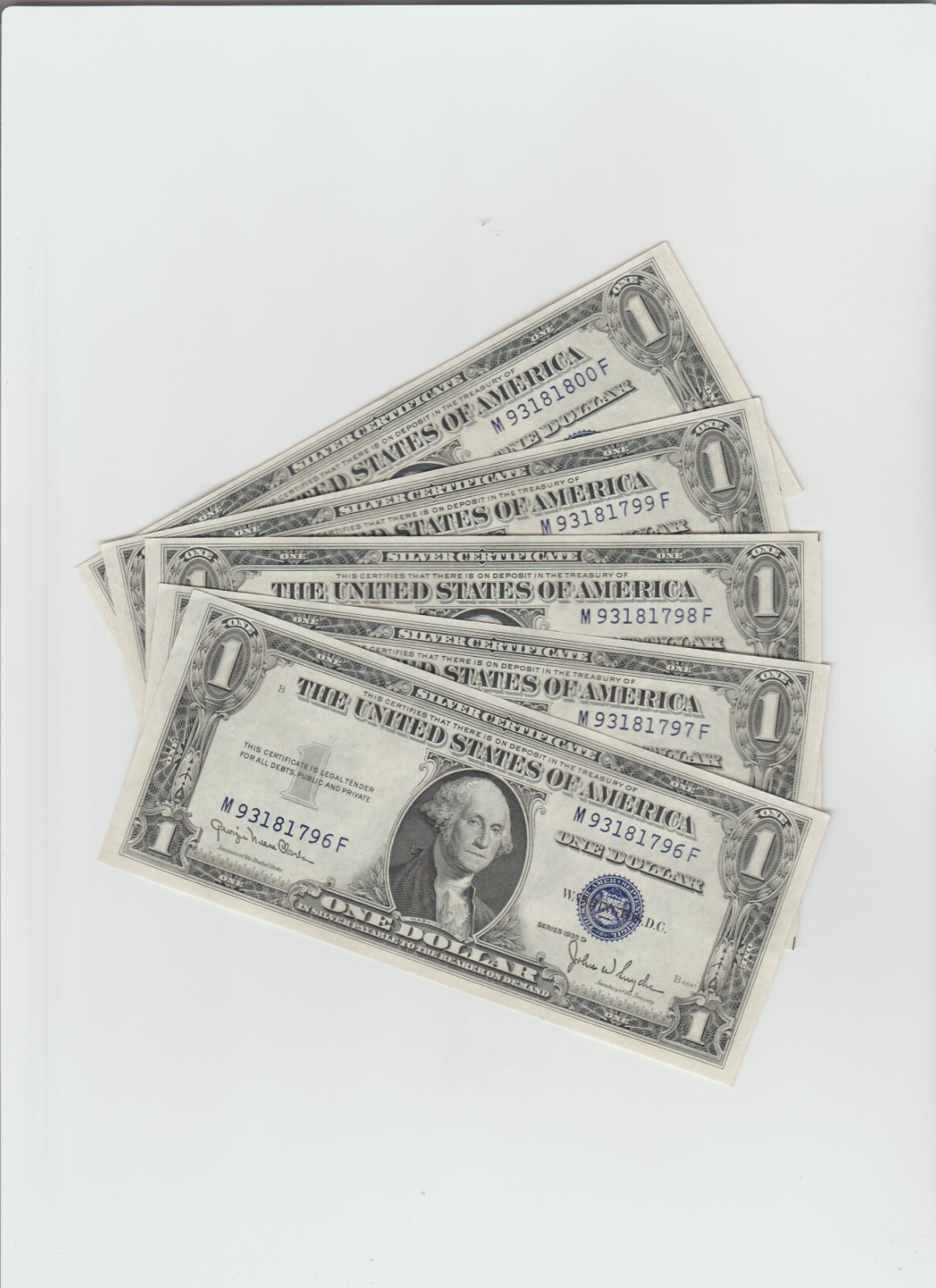 (5) CONSECUTIVE 1935-D $1 ONE DOLLAR SILVER CERTIFICATES UNCIRCULATED (5) CONSECUTIVE 1935-D $1 ONE DOLLAR SILVER CERTIFICATES UNCIRCULATED