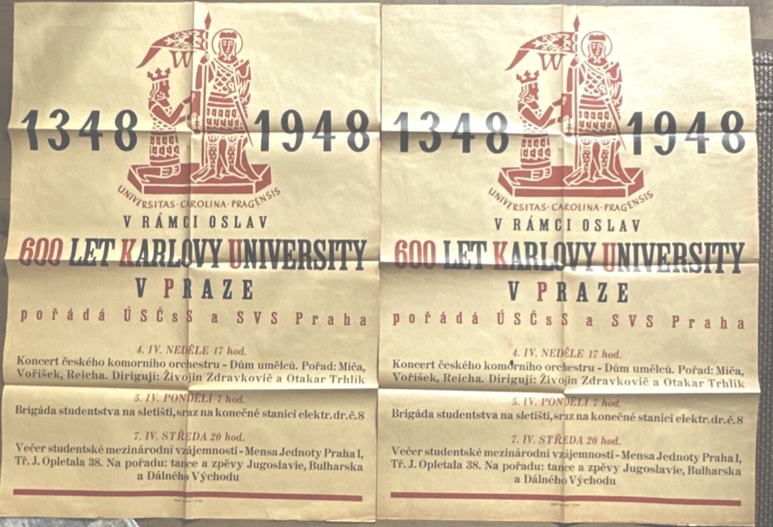 1948 Charles University Prague 600th Anniversary Czech Poster Pair 1348-1948