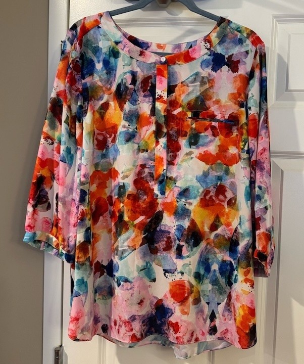NYDJ Womens Watercolor Floral Blouse Tunic Top 3/4 Sleeve 2x