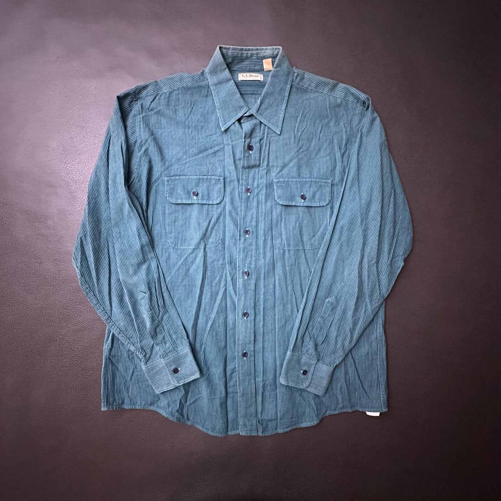 Vtg LL Bean Shirt Mens Large Blue Made in USA Workwear Striped Faded Cotton Vtg LL Bean Shirt Mens Large Blue Made in USA Workwear Striped Faded Cotton