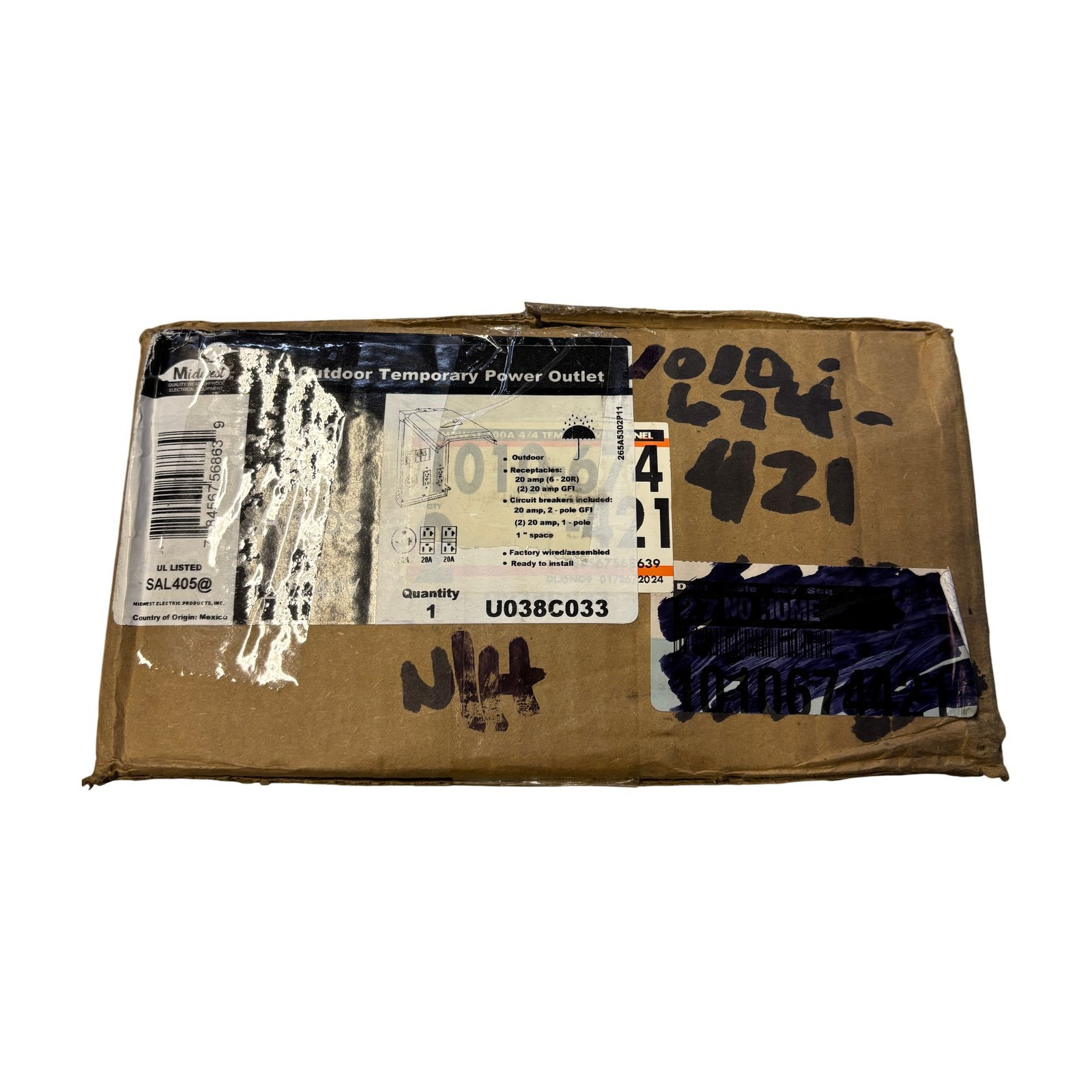 Midwest U038C033 100A 120/240V Outdoor Temporary Power Outlet Panel 20A GFCI