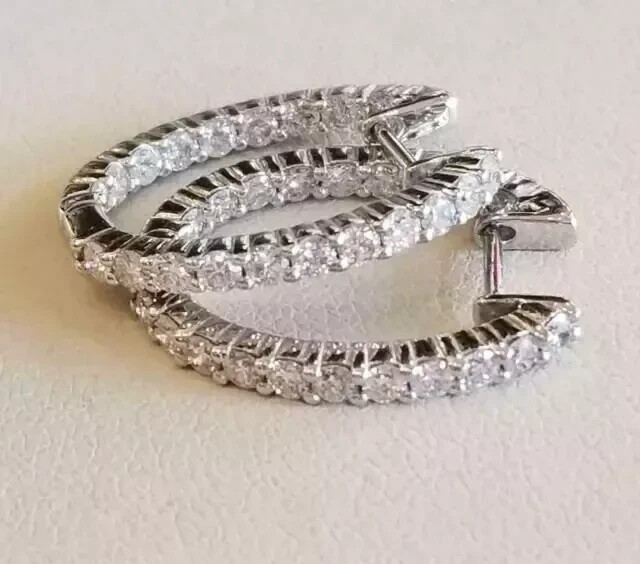 1.50Ct Round GH/SI Natural Diamond Pretty Women's Hoop Earrings 18K White Gold 1.50Ct Round GH/SI Natural Diamond Pretty Women's Hoop Earrings 18K White Gold
