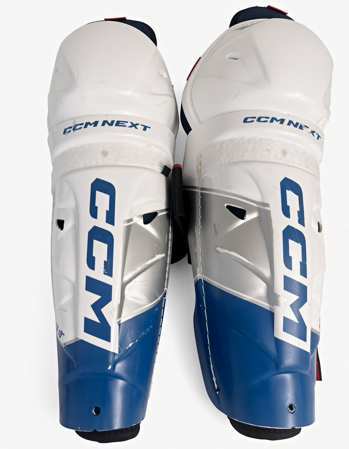 CCM Next Ice Hockey Shin Guard Pads 13 in Blue/White/Red Pair (2) CCM Next Ice Hockey Shin Guard Pads 13 in Blue/White/Red Pair (2)
