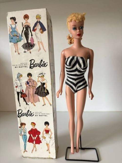 Vintage 1960-61 Blonde Ponytail #4 Barbie Doll Original Swimsuit, Box, Beautiful