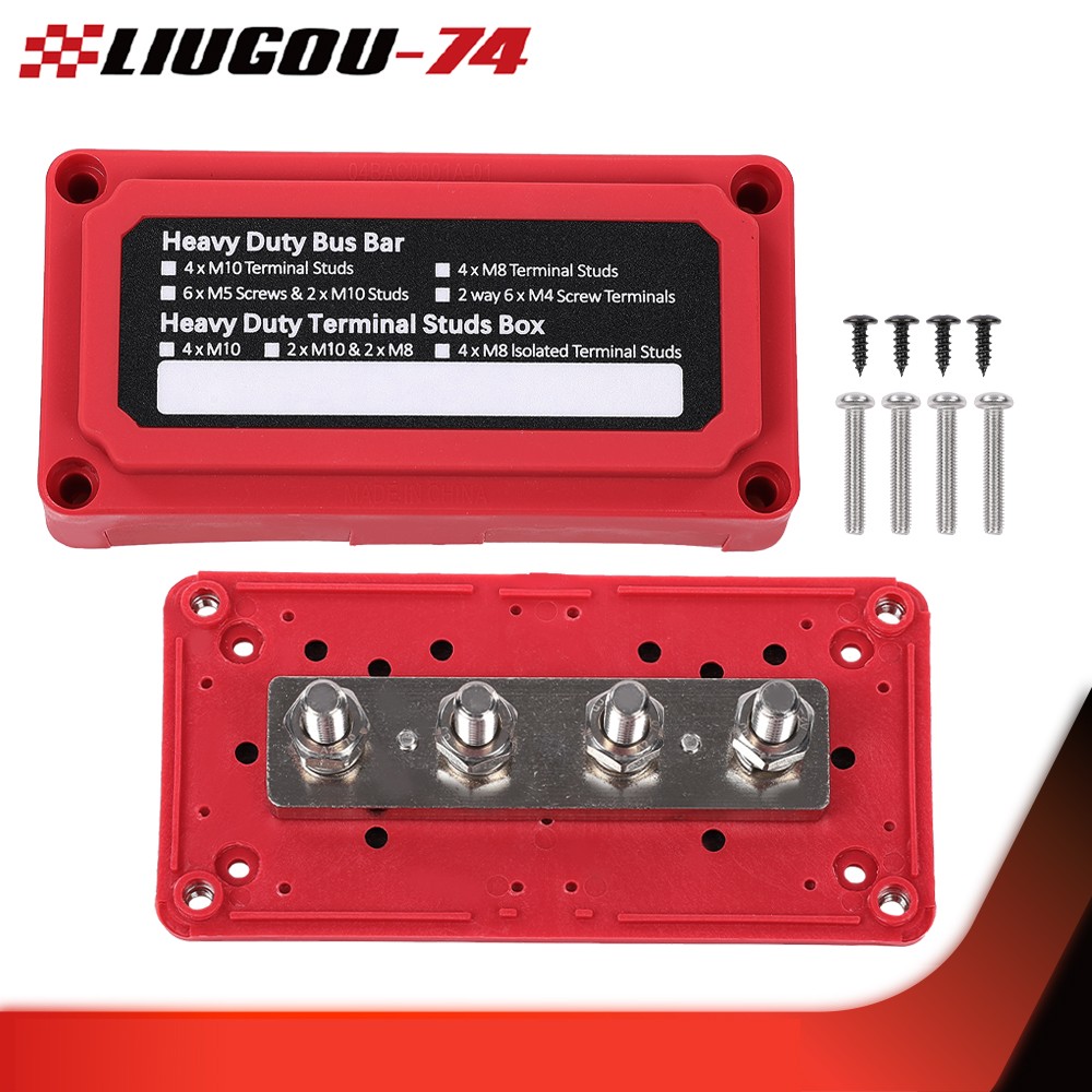 Heavy Duty 4 Way Bus Bar/Power Distribution Box Screw Terminal Studs 300A 48V DC