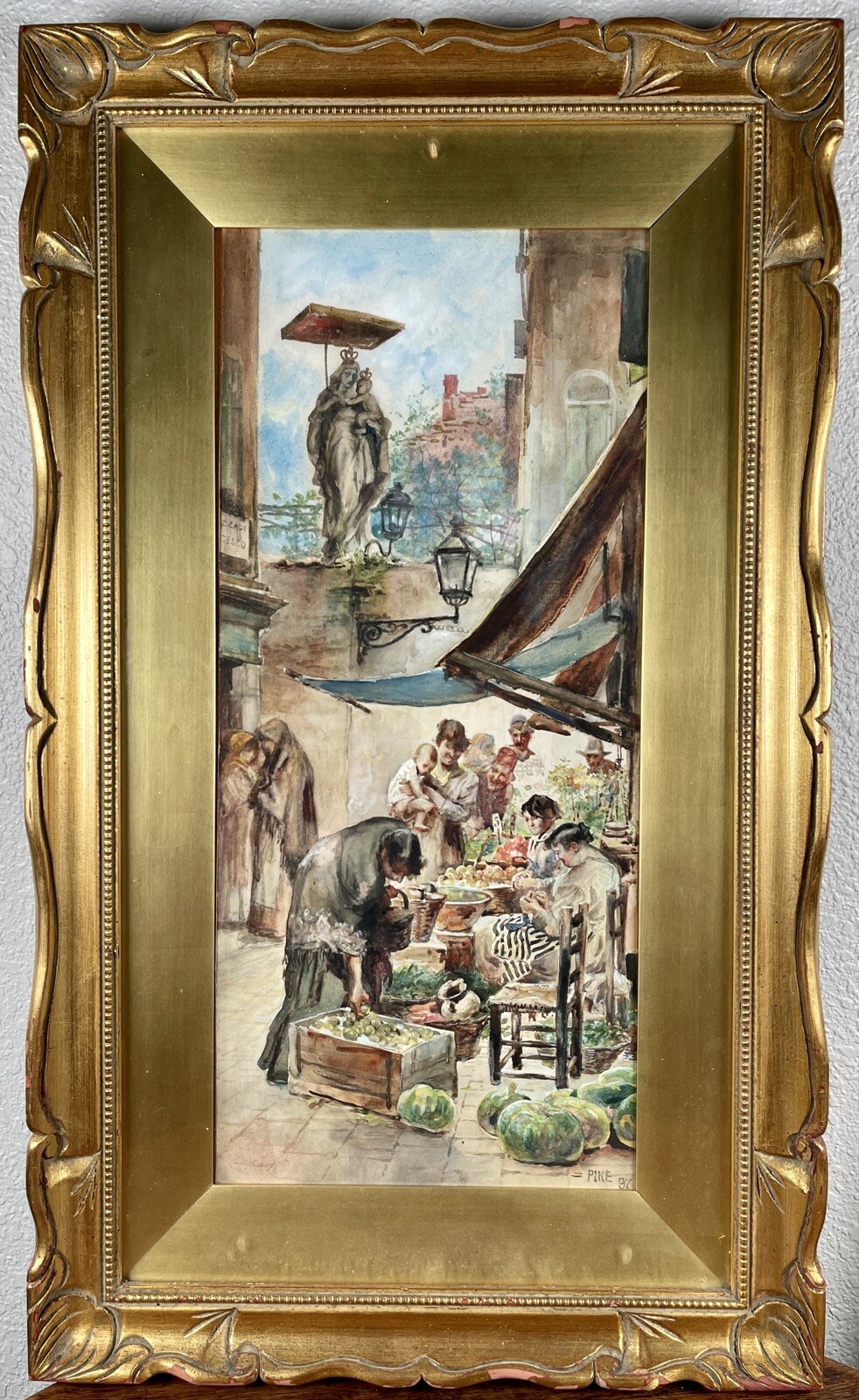 Antique William Henry Pike Painting Italian Market Women 19th Century