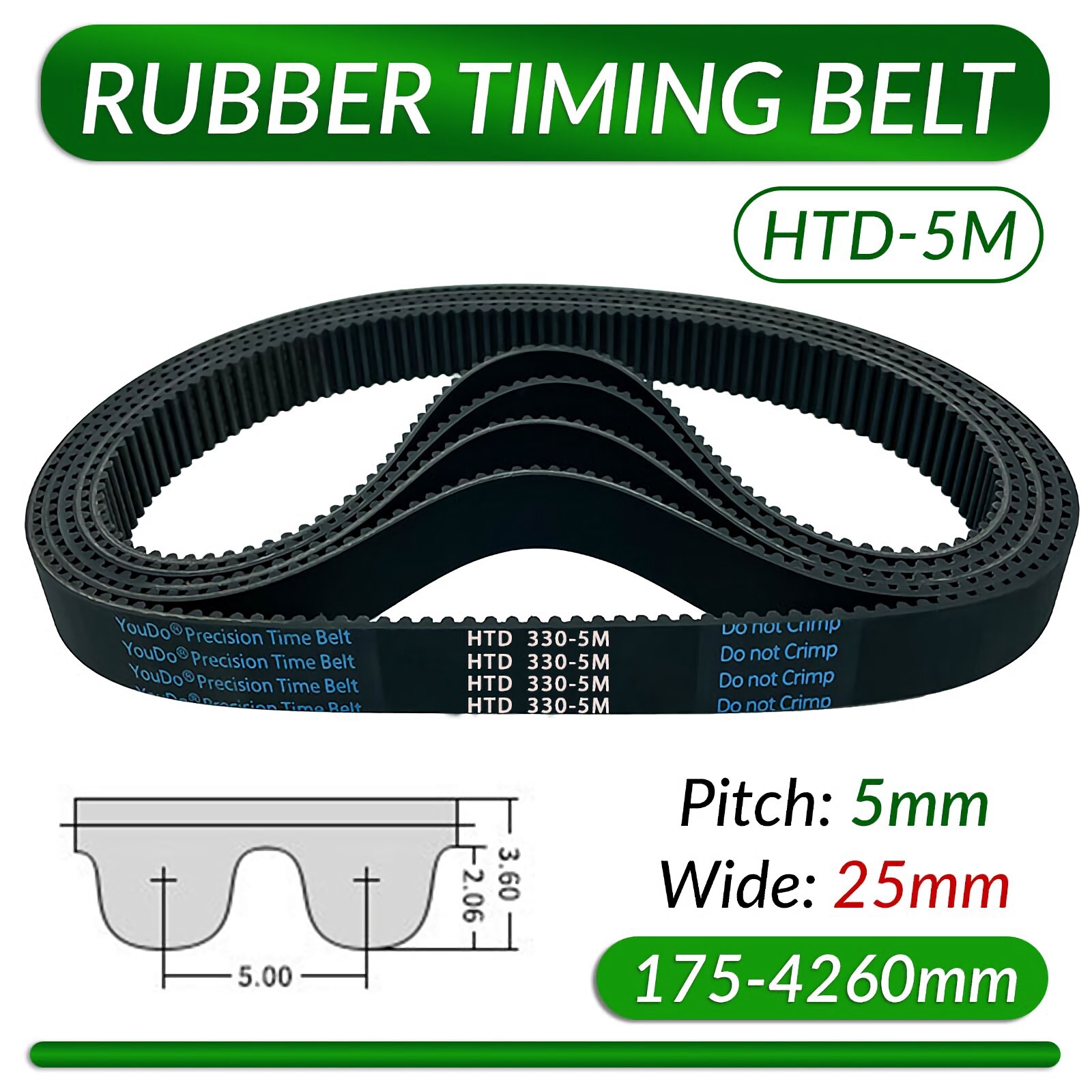 HTD Timing Belt 5M 5mm Pitch 25mm Wide CNC/ROBOTICS - Single Sided Toothed Belts HTD Timing Belt 5M 5mm Pitch 25mm Wide CNC/ROBOTICS - Single Sided Toothed Belts