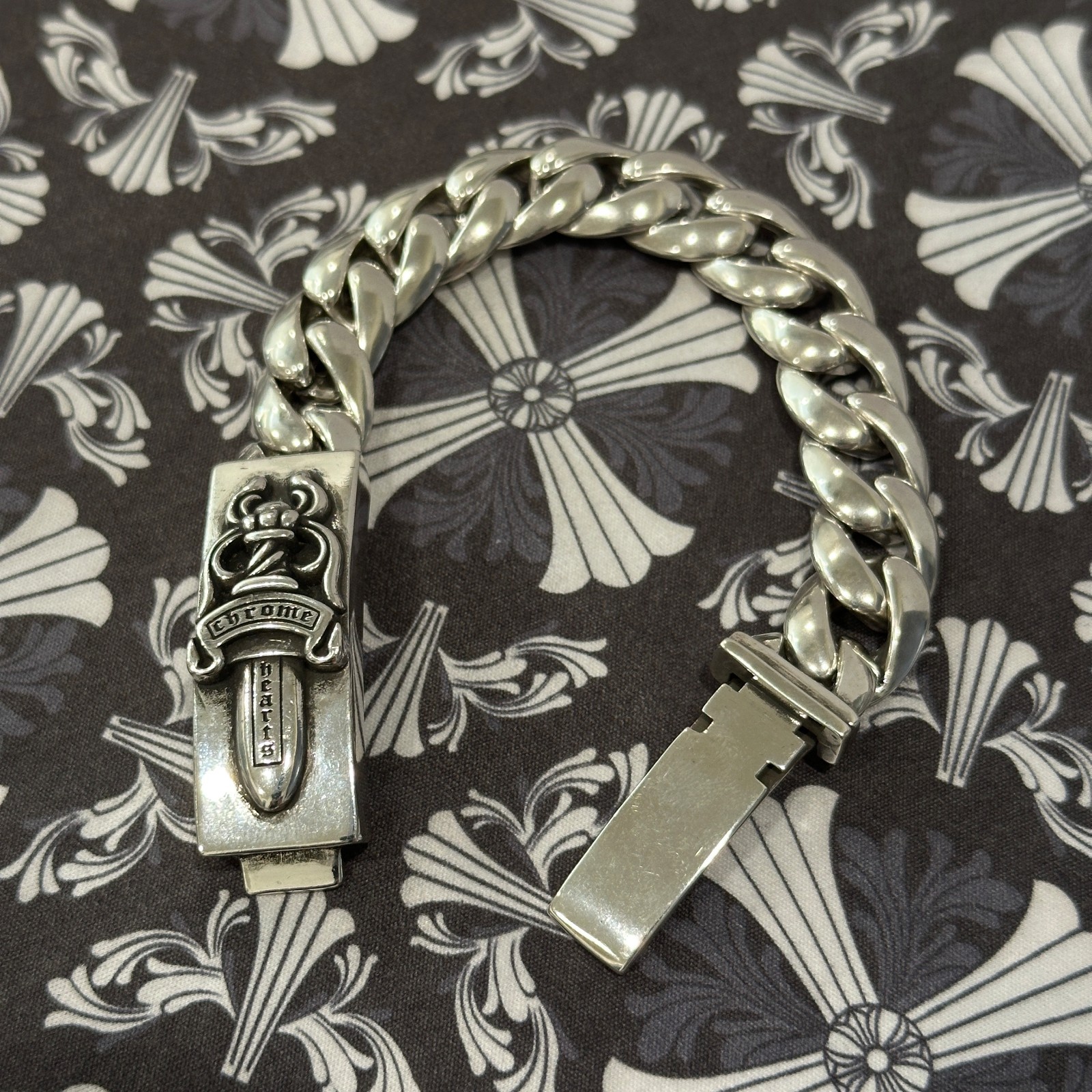 Chrome Hearts 925 Silver Cuban Link Dagger ID Bracelet 9.25 Inches