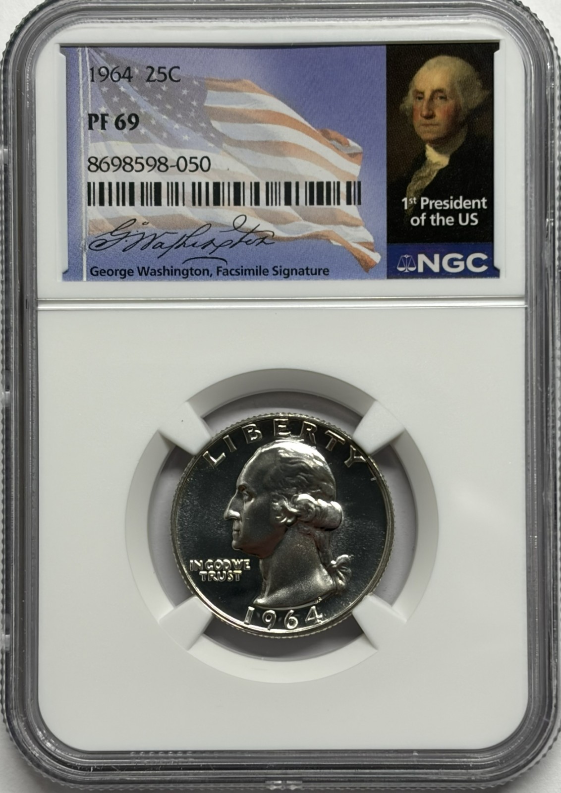 1964 NGC PF69 90% Silver Proof George Washington Quarter Portrait Signature Lb 1964 NGC PF69 90% Silver Proof George Washington Quarter Portrait Signature Lb