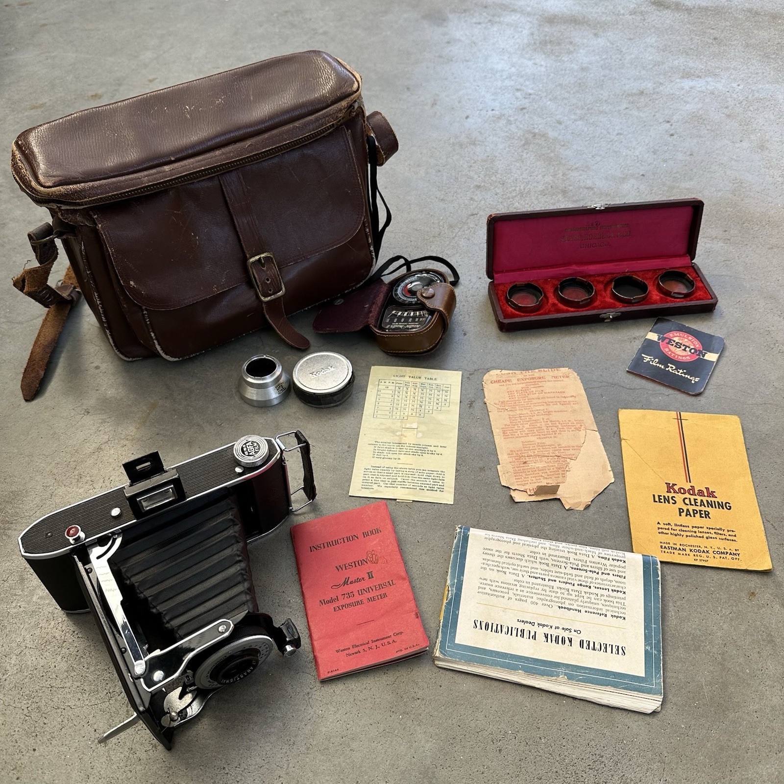 Vintage Agfa Viking Folding Camera Lot w/ Leather Case & Weston Exposure Meter