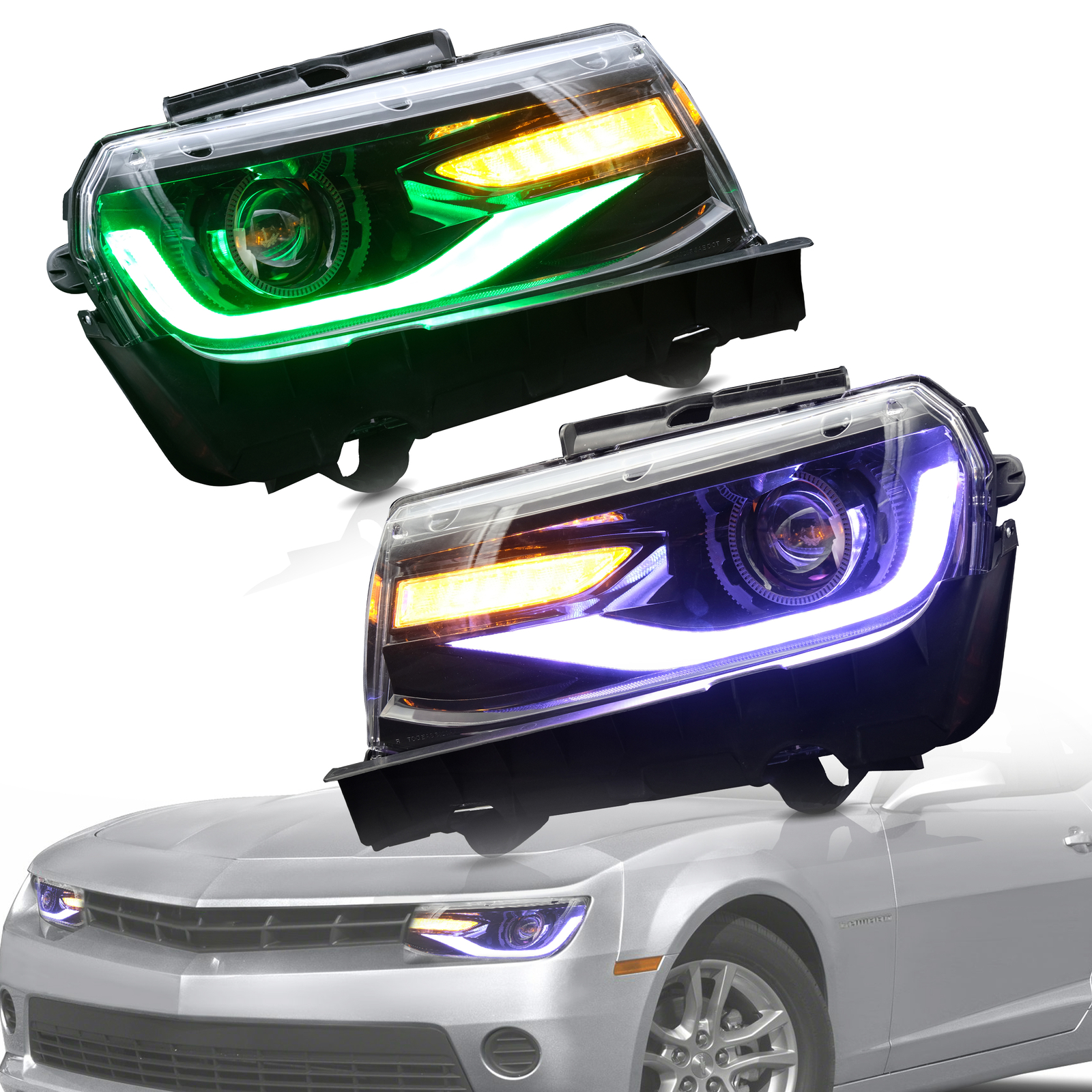 VLAND RGB DRL LED Projector Headlights For 2014 2015 Chevy Camaro Front Lamps