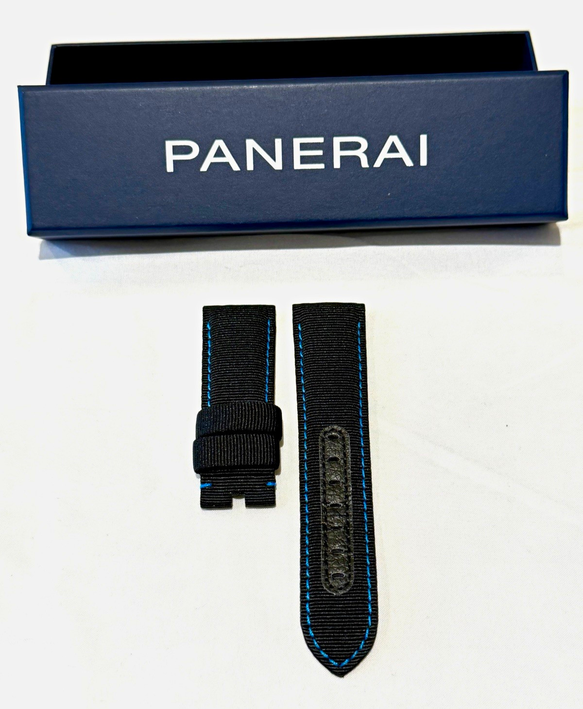 Genuine OEM Panerai Black Textile Watch Strap Blue Stitching 24/22mm