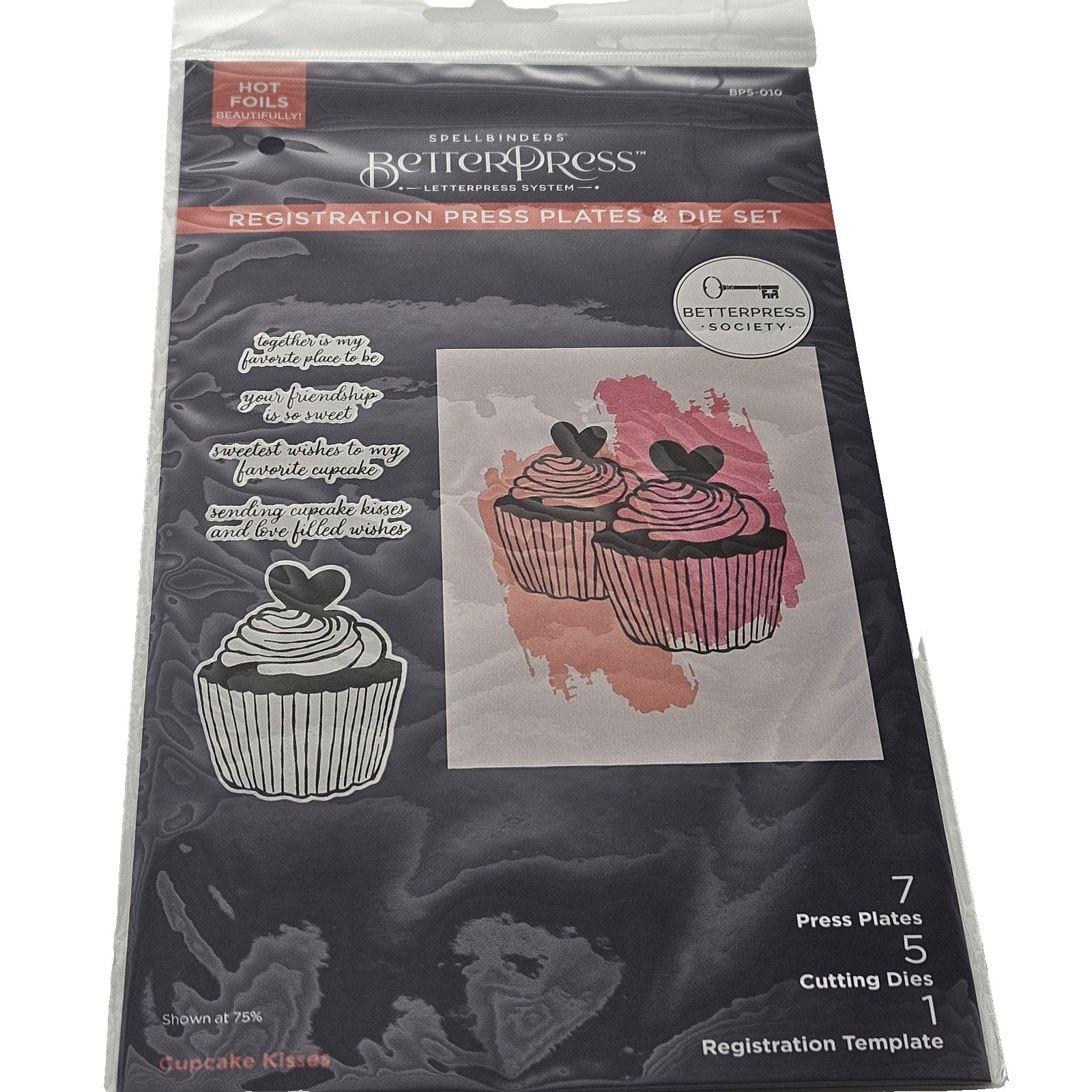 Spellbinders Betterpress Society Cupcake Kisses Plate & Die Set  Hot Foil