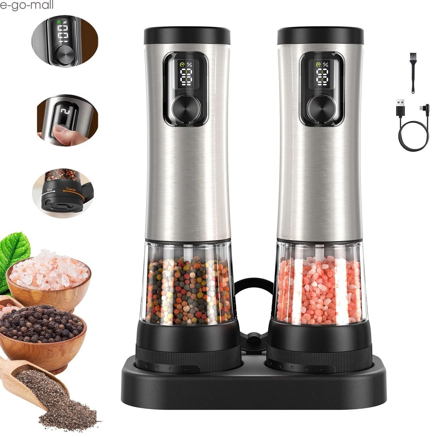 2PCS Rechargeable Electric Salt & Pepper Grinder Set Automatic Mill Shaker w/LED