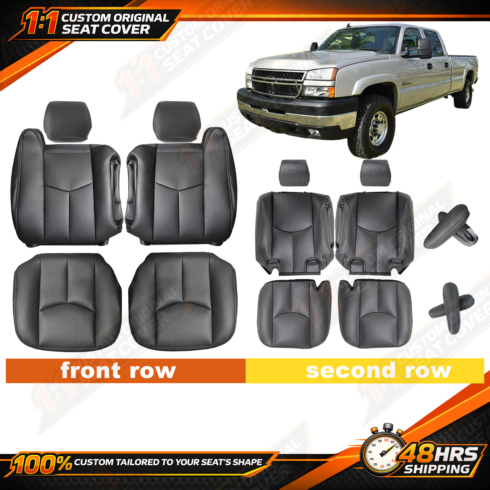 For 2003 2004 2005 2006 Chevy Tahoe Suburban GMC Yukon Front& 2nd Row Seat Cover