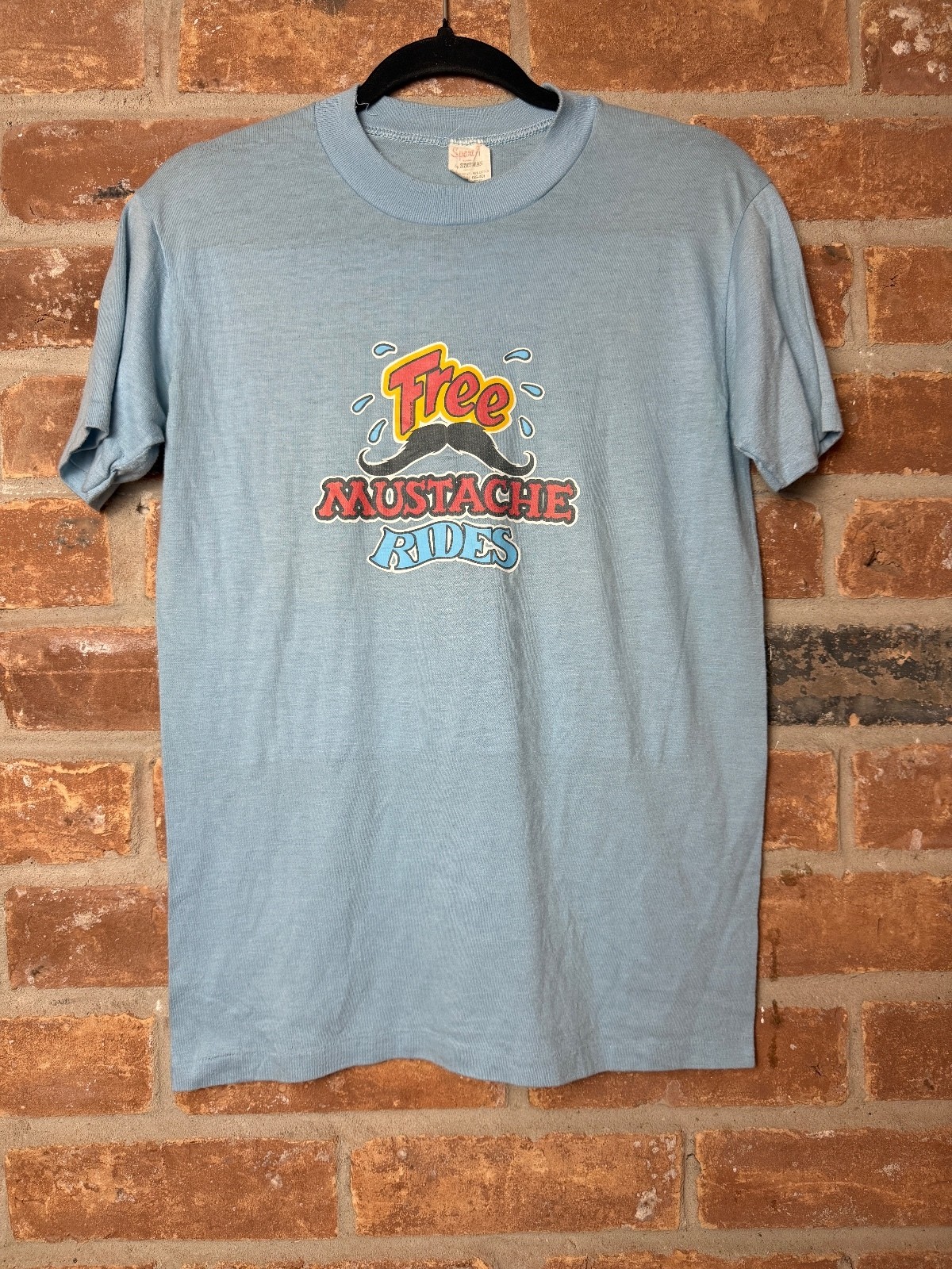 Vintage 1980 Stedman \'Free Mustache Rides\' Single Stitch USA Vintage 1980 Stedman \'Free Mustache Rides\' Single Stitch USA
