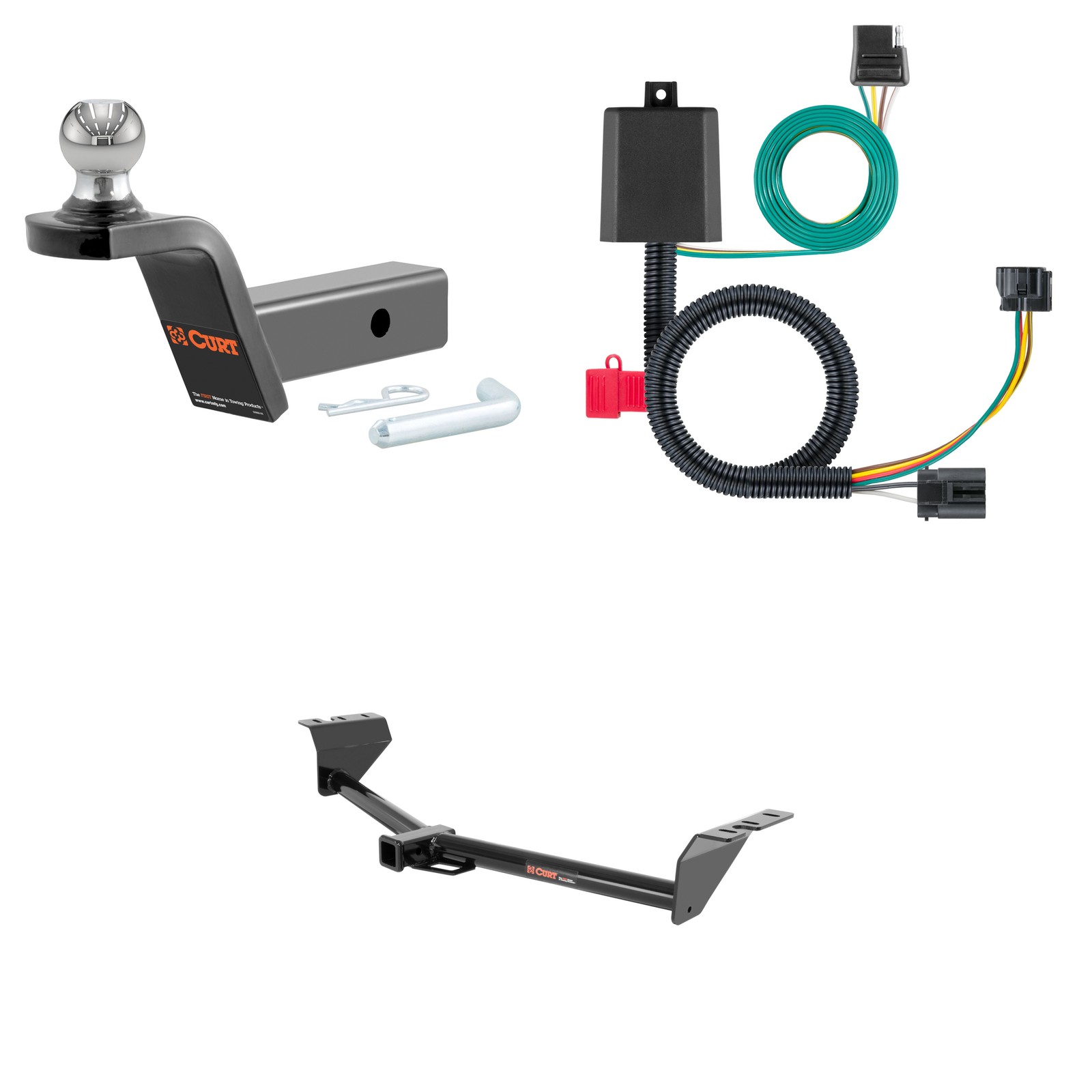 CURT Class 3 Tow Package Trailer Hitch, Wiring, Ball Mount - 13115, 56332, 45152