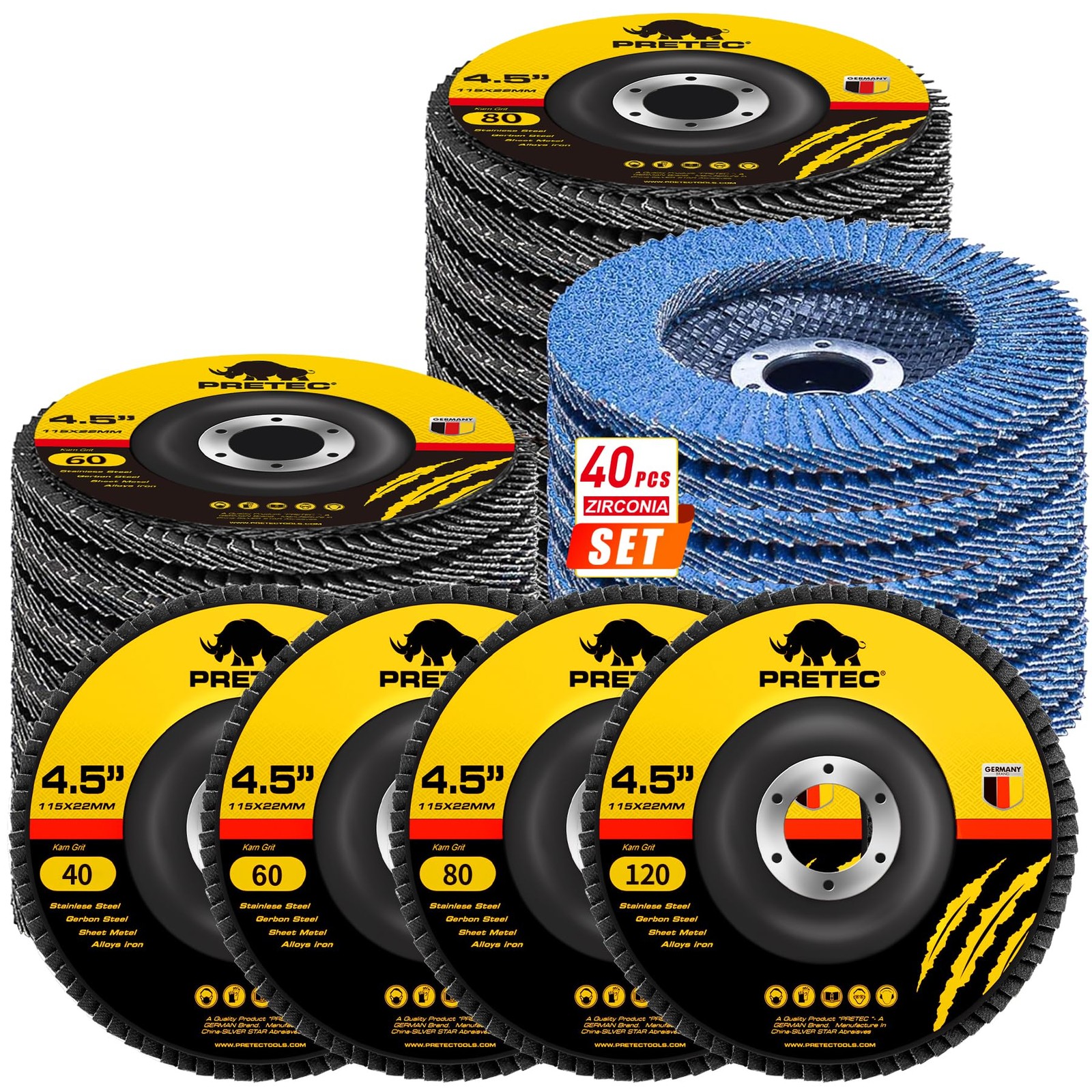 Flap Discs 4 1/2 for Angle Grinder, 40 Pcs Mix 40P, Blue Flap Discs 4 1/2 for Angle Grinder, 40 Pcs Mix 40P, Blue