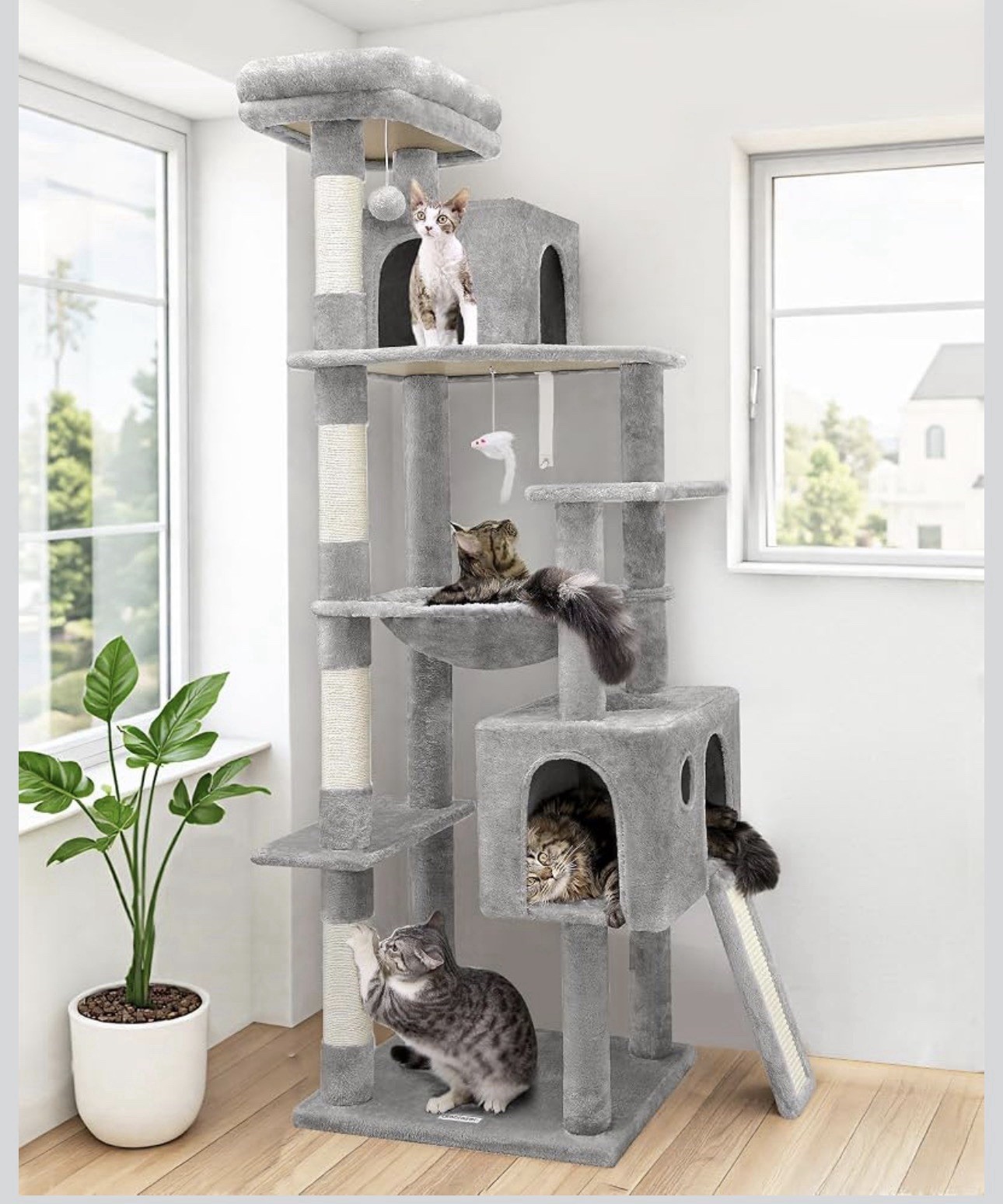 Globlazer Heavy Duty Cat Tree, 70 inch Sturdy Cat Tree  Indoor Condo LIGHT GRAY