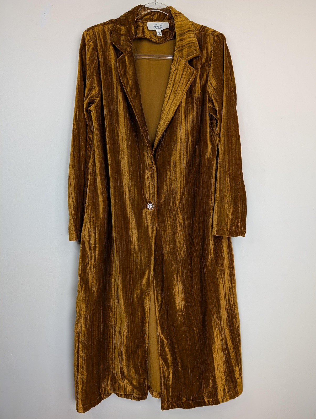 Easel Los Angeles Women Small Gold Crushed Velvet Long Duster Blazer Coat Boho