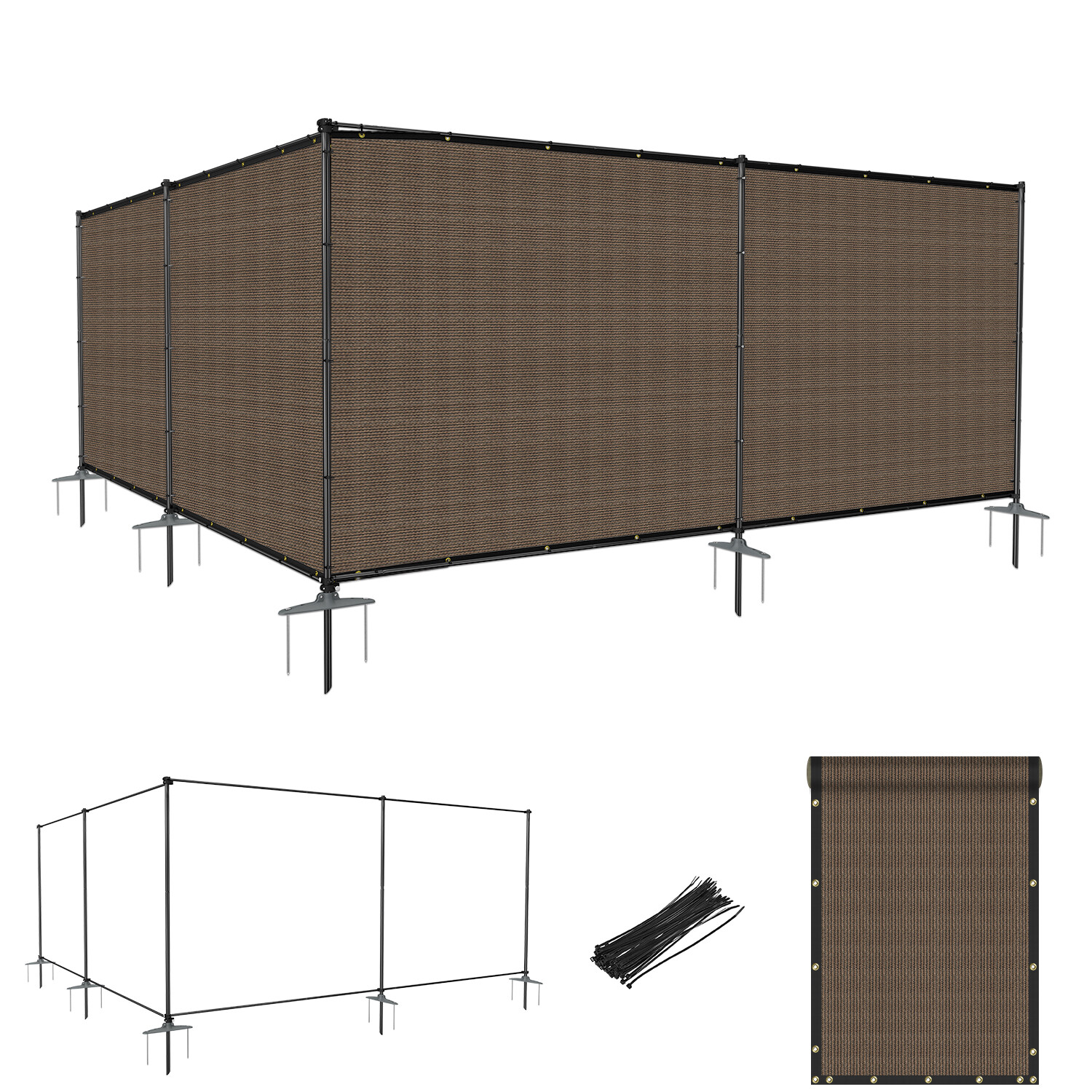 6FT Tall Removable Iron Poles Privacy Fence Screen Windscreen Fence Garden Brown