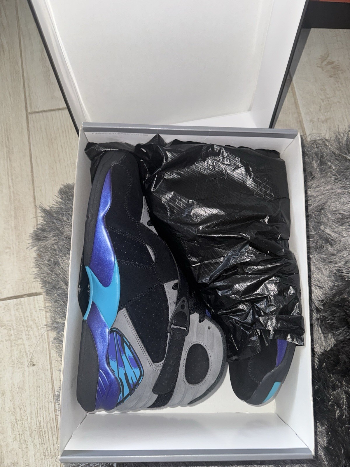 Jordan Air Jordan 8 High Top Black/Gray/Blue/Purple Lace-Up Basketball Men 14 Jordan Air Jordan 8 High Top Black/Gray/Blue/Purple Lace-Up Basketball Men 14