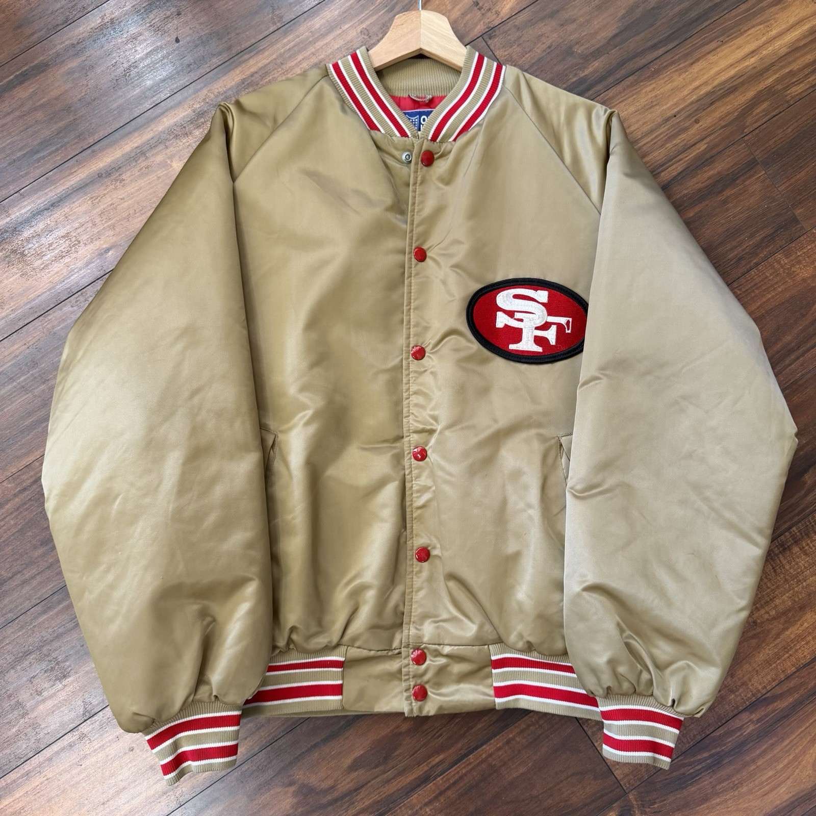 Vintage San Francisco 49ers Stahl-Urban Gold NFL Satin Bomber Jacket Mens XL USA Vintage San Francisco 49ers Stahl-Urban Gold NFL Satin Bomber Jacket Mens XL USA