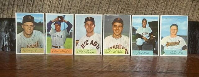 (6) 1954 Bowman HIGH GRADE Baseball Card Lot MK on Front Red Sox Orioles Tigers (6) 1954 Bowman HIGH GRADE Baseball Card Lot MK on Front Red Sox Orioles Tigers