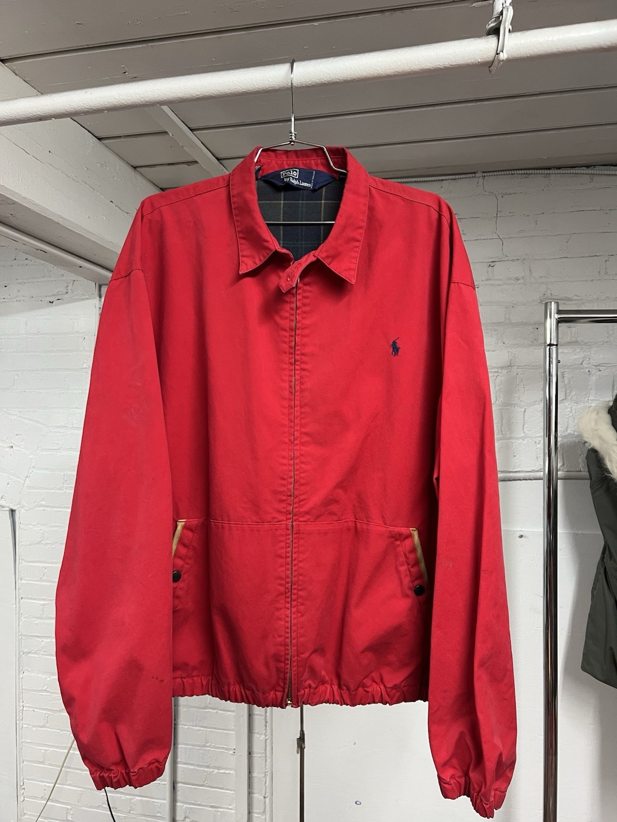 Vintage 90s Polo Ralph Lauren Harrington Jacket Red w/ Leather Trim USA - Sz XL Vintage 90s Polo Ralph Lauren Harrington Jacket Red w/ Leather Trim USA - Sz XL