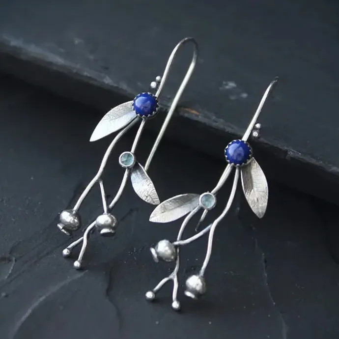 Silver Blueberry Plant Earrings Elven Style Botanical Copper Jewelry Silver Blueberry Plant Earrings Elven Style Botanical Copper Jewelry