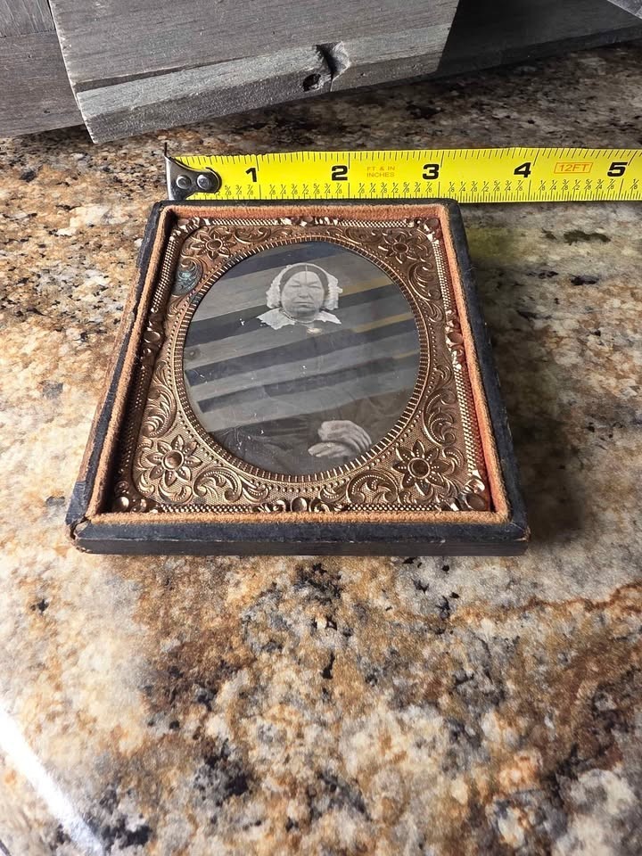 Antique 1850s Daguerreotype Older Woman Bonnet Hand Tinted Cased Portrait