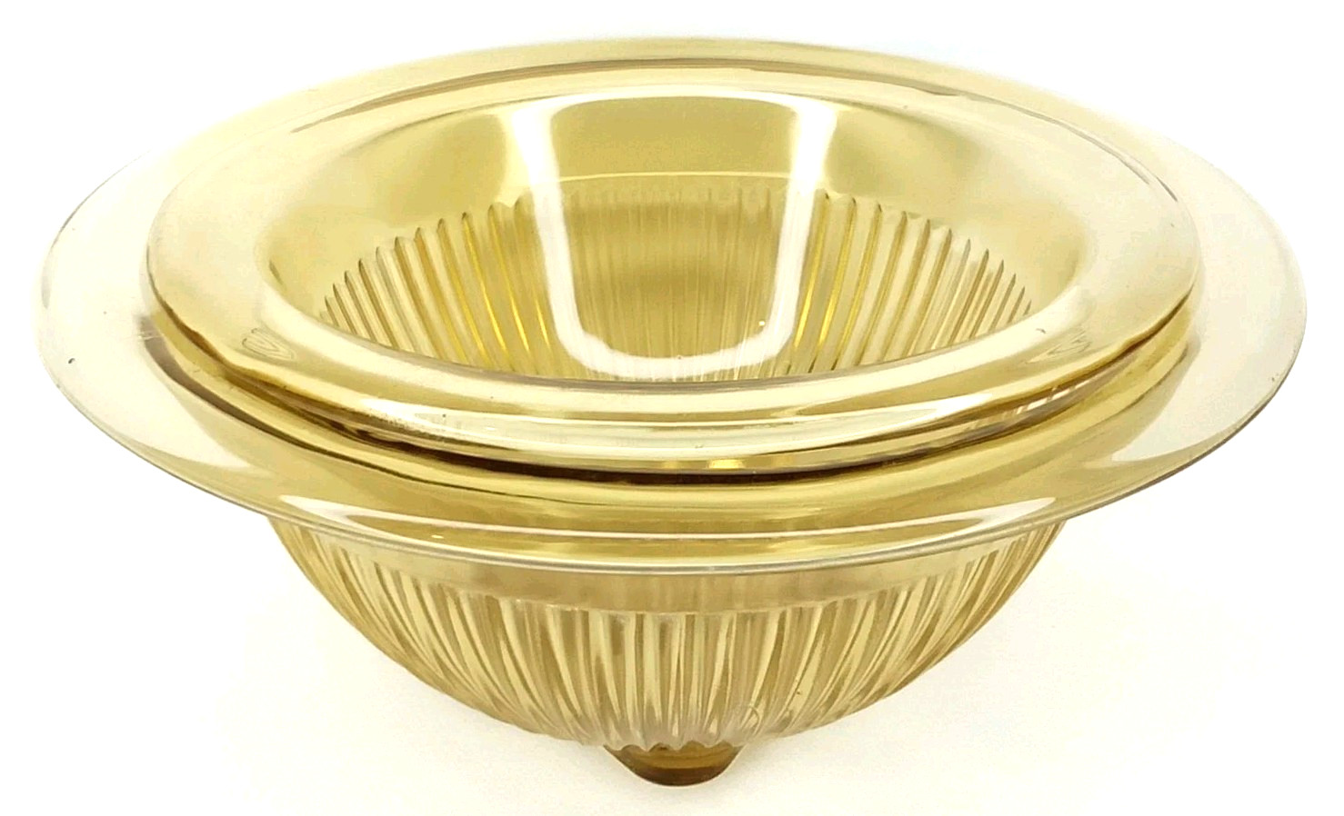 Antique 1930s Federal Glass Golden Glow Yellow Mixing Bowl Set Of 2