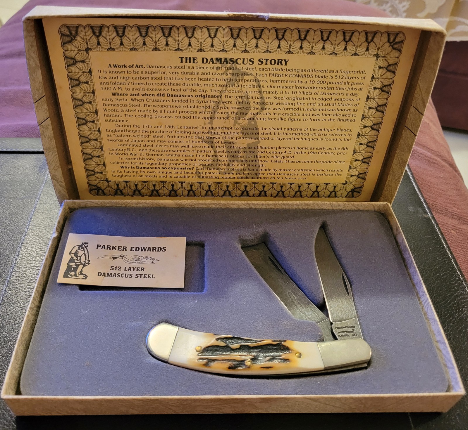 VINTAGE 1970-1980 PARKER-EDWARDS-ALABAMA DAMASCUS ONE ARM RAZOR MINTY