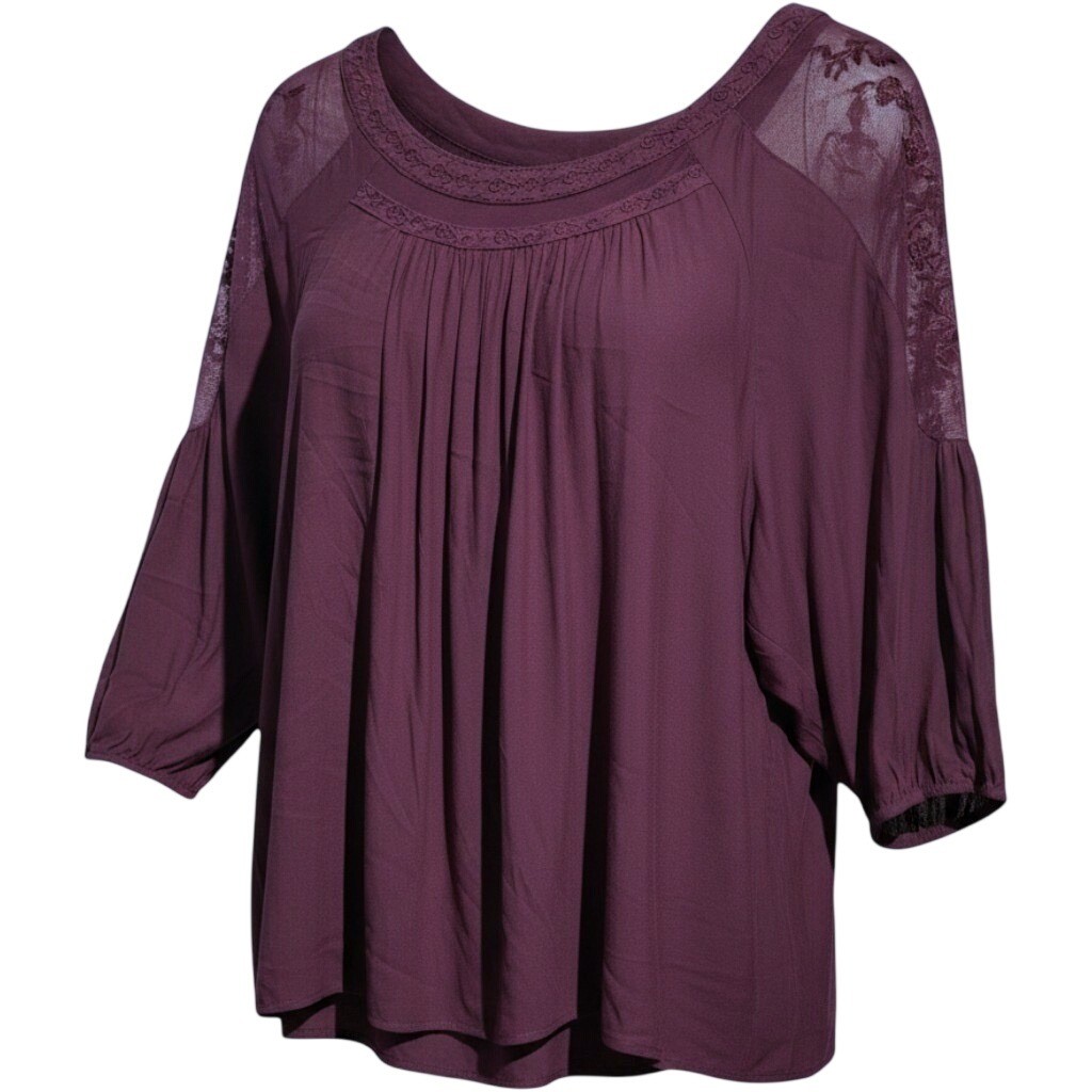 Torrid Dusty Plum Crepe Embroidered Mesh Blouse 3 NWT Purple Bell Sleeve Top Torrid Dusty Plum Crepe Embroidered Mesh Blouse 3 NWT Purple Bell Sleeve Top
