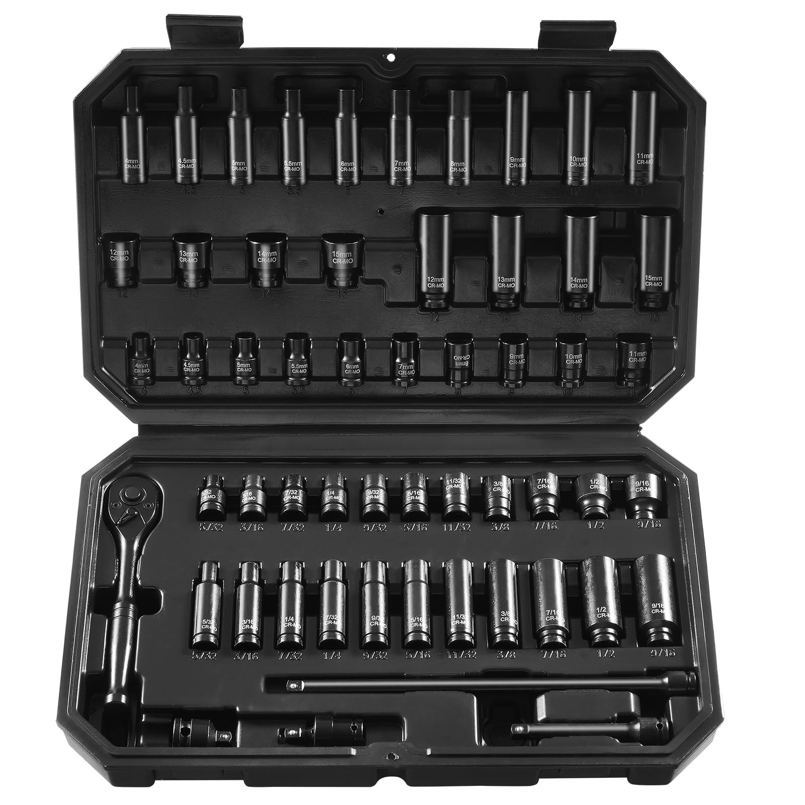 Impact Socket Set 1/4in Drive 55pc SAE Metric 6-Point Deep Shallow CR-V Case