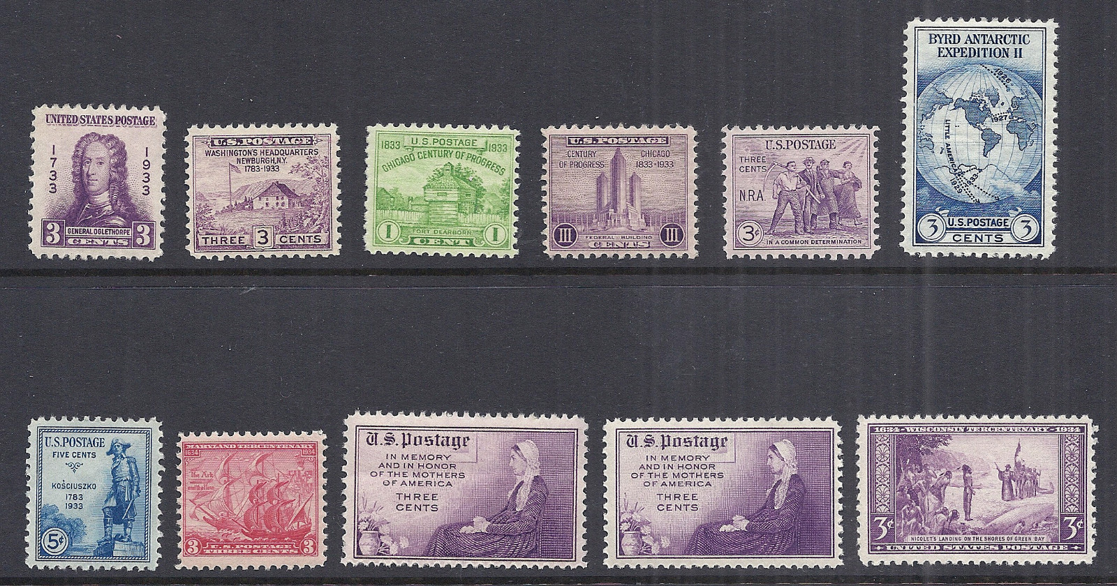 US 1933-1934 Commemorative Year Set / Lot of 11 Budget 